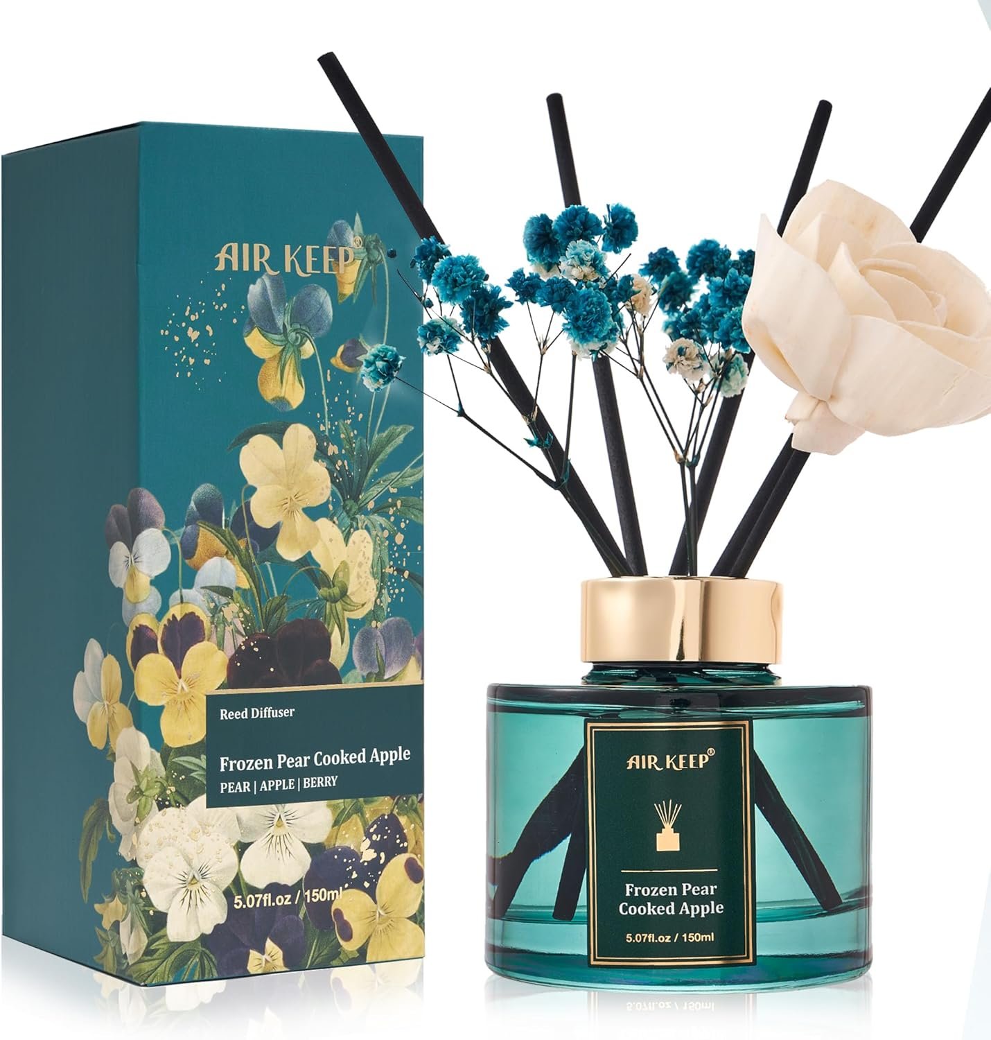 Flower Reed Diffusers Set, 5.07 oz Pear/Apple/Berry Scented Oil Diffuser with 8 Reed Sticks, Home Fragrance Diffuser Gift Set for Bathroom & Office Decor 150ml - Image 2