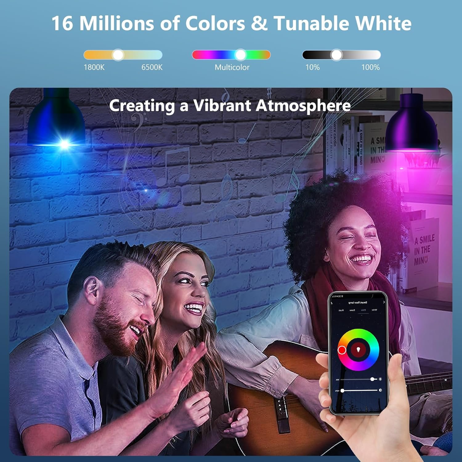 Smart Light Bulbs 8Pack,100W Equivalent Smart Bulb Work with Alexa Google Assistant, RGB Color Changing WiFi Bulb, Music Synic 2.4GHz WiFi & Bluetooth Multicolor A19 E26 110V Dimmable Light Bulbs - Image 3