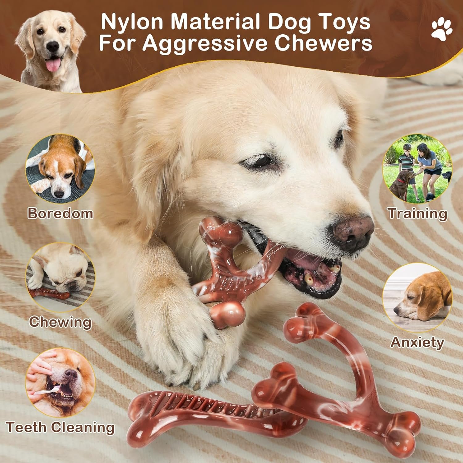 NOUGAT Dog Toys for Aggressive Chewers 3 Pack Indestructible Dog Toy Tough Nylon Bacon Flavor Dog Chew Toys for Large Medium Small Breed - Image 4