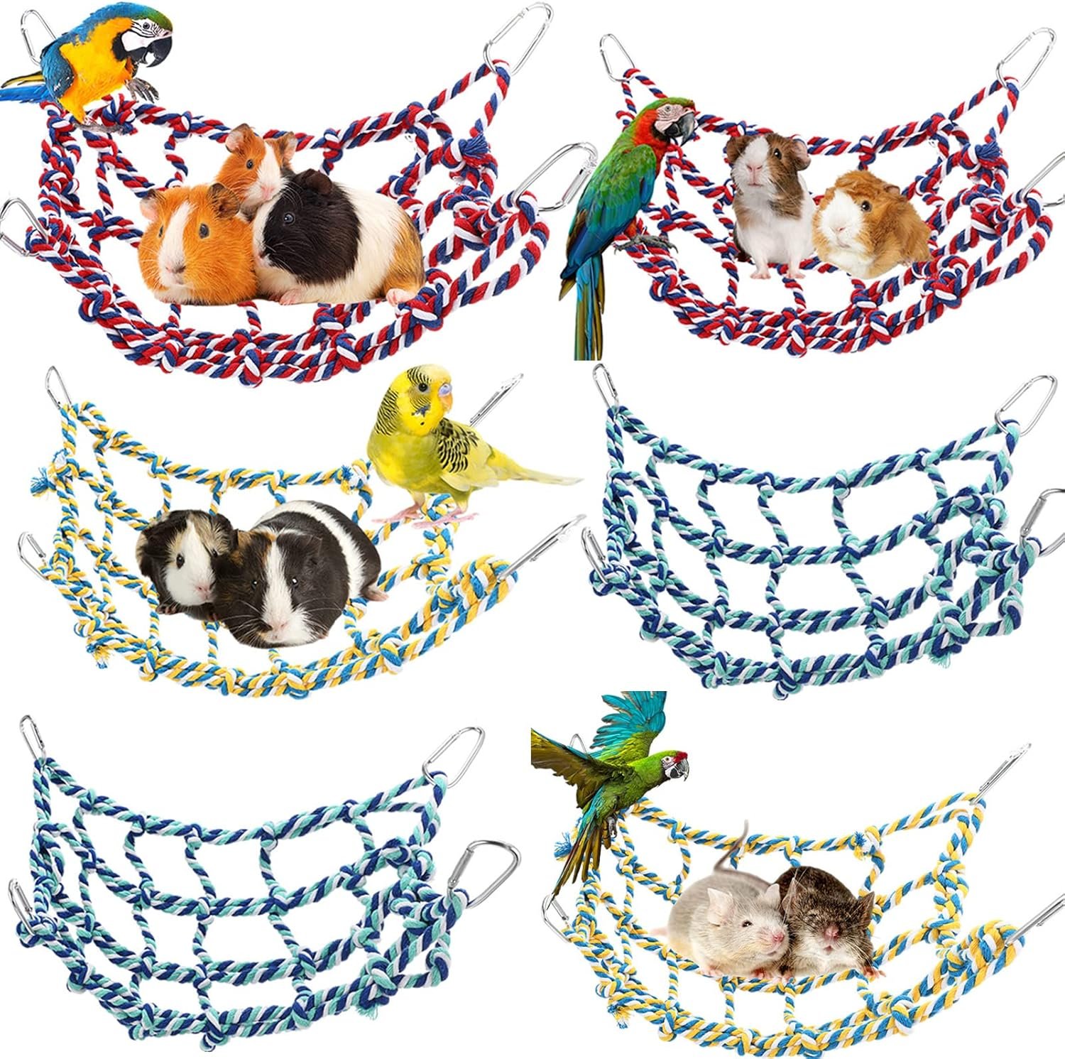 Berlune 6 Pcs Rat Ropes for Cage Rat Cage Accessories Climbing 12.6 x 9.84 Inch Bird Rope Rat Toys for Pet Hammock Hamster Cotton Rope Bridge Bird Ladder for Small Animal Habitat Rat Play - Image 2