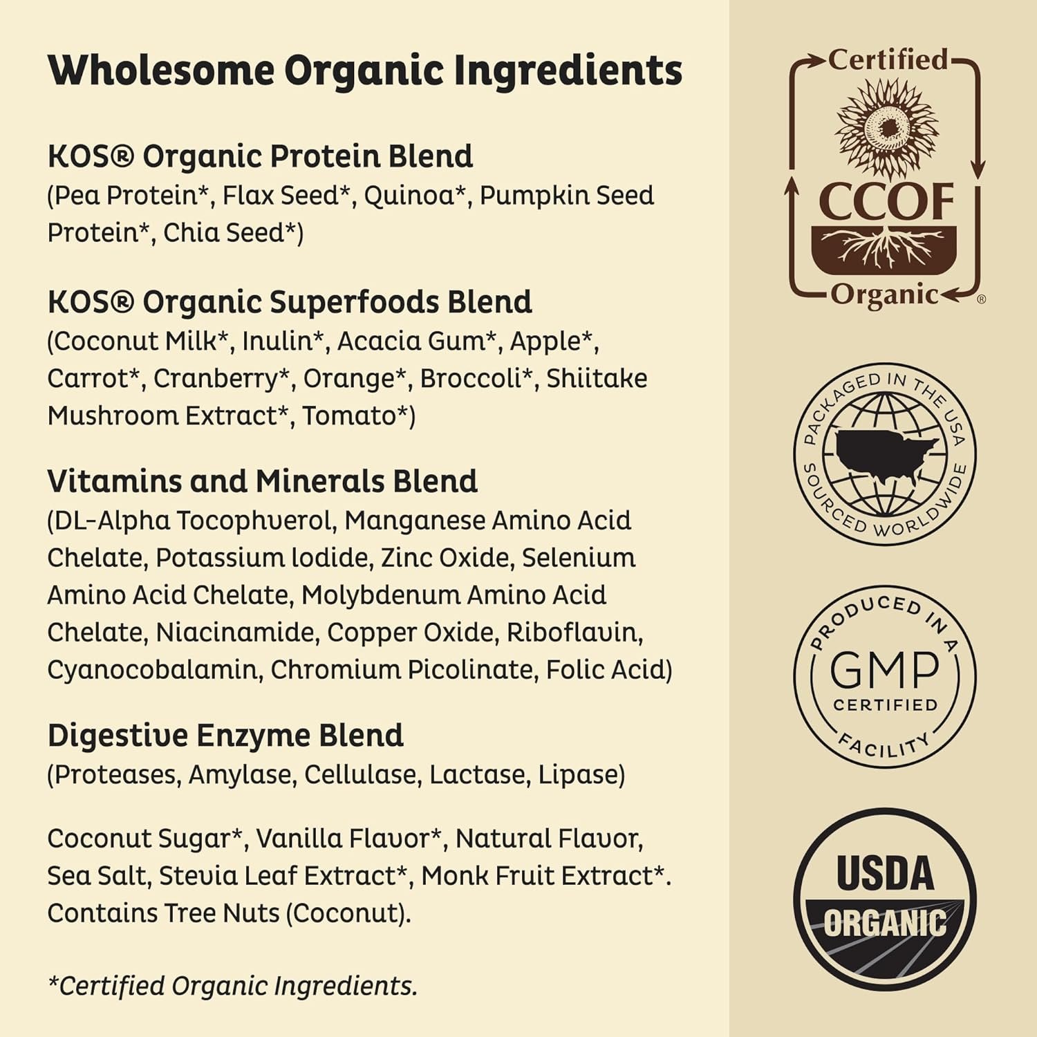 KOS Vegan Protein Powder Erythritol Free, Vanilla USDA Organic - Pea Protein Blend, Plant Based Superfood Rich in Vitamins & Minerals - Keto, Dairy Free - Meal Replacement for Women & Men, 28 Servings - Image 6