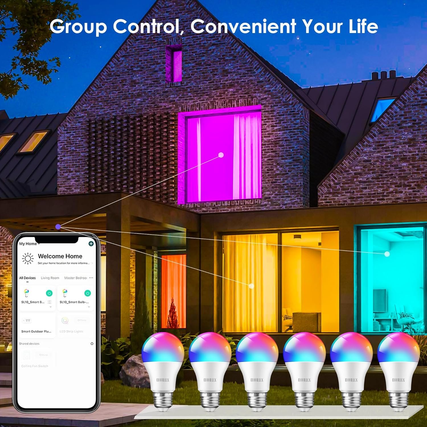 Smart Light Bulbs 8Pack,100W Equivalent Smart Bulb Work with Alexa Google Assistant, RGB Color Changing WiFi Bulb, Music Synic 2.4GHz WiFi & Bluetooth Multicolor A19 E26 110V Dimmable Light Bulbs - Image 5