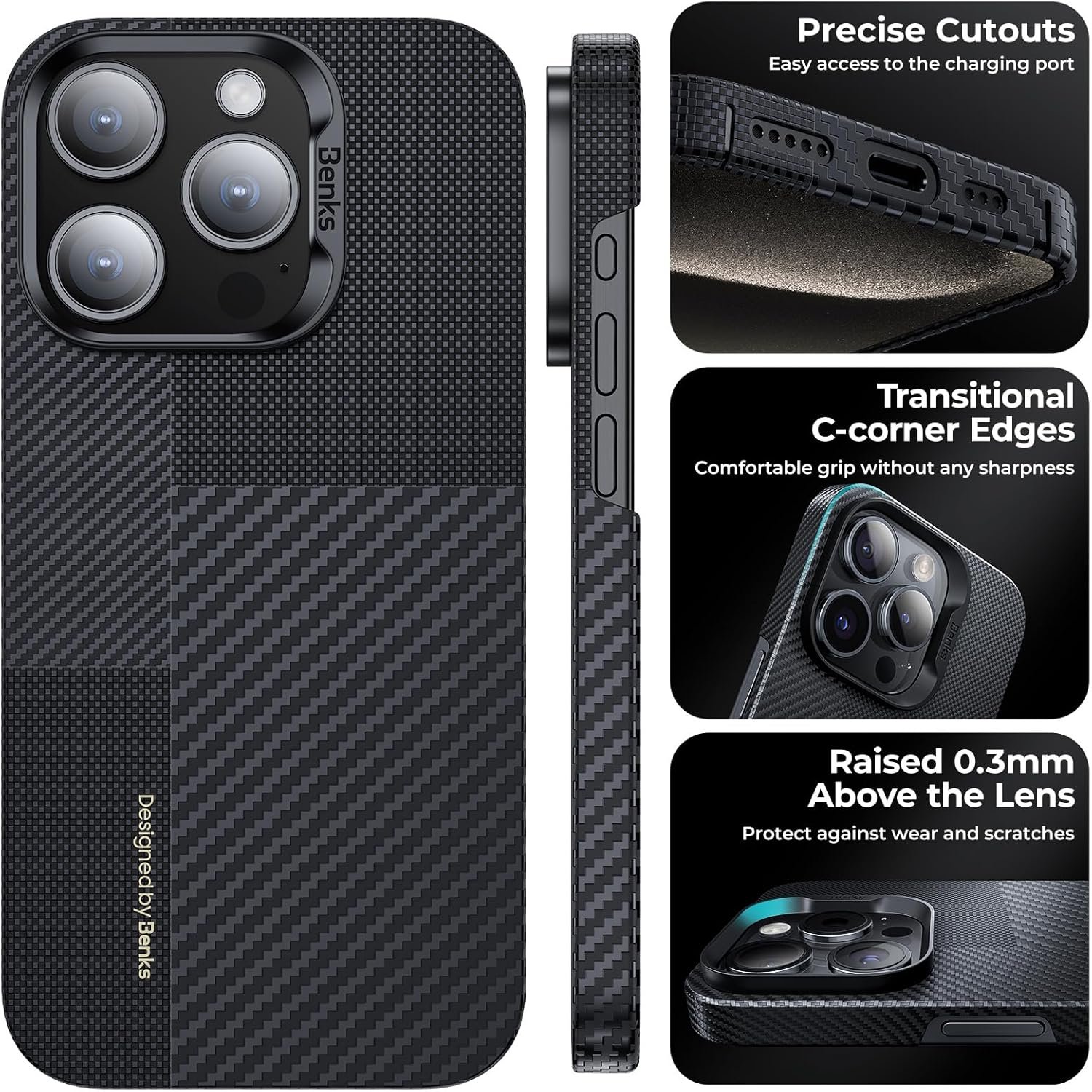 BENKS Montage Case for iPhone 15 Pro Max 6.7'' Compatible with Magsafe, Ultra Slim & Lightweight, Integrated 600D and 1500D Aramid Fiber, Built with Dupont Kevlar, Minimalist Style Protective Cover - Image 5
