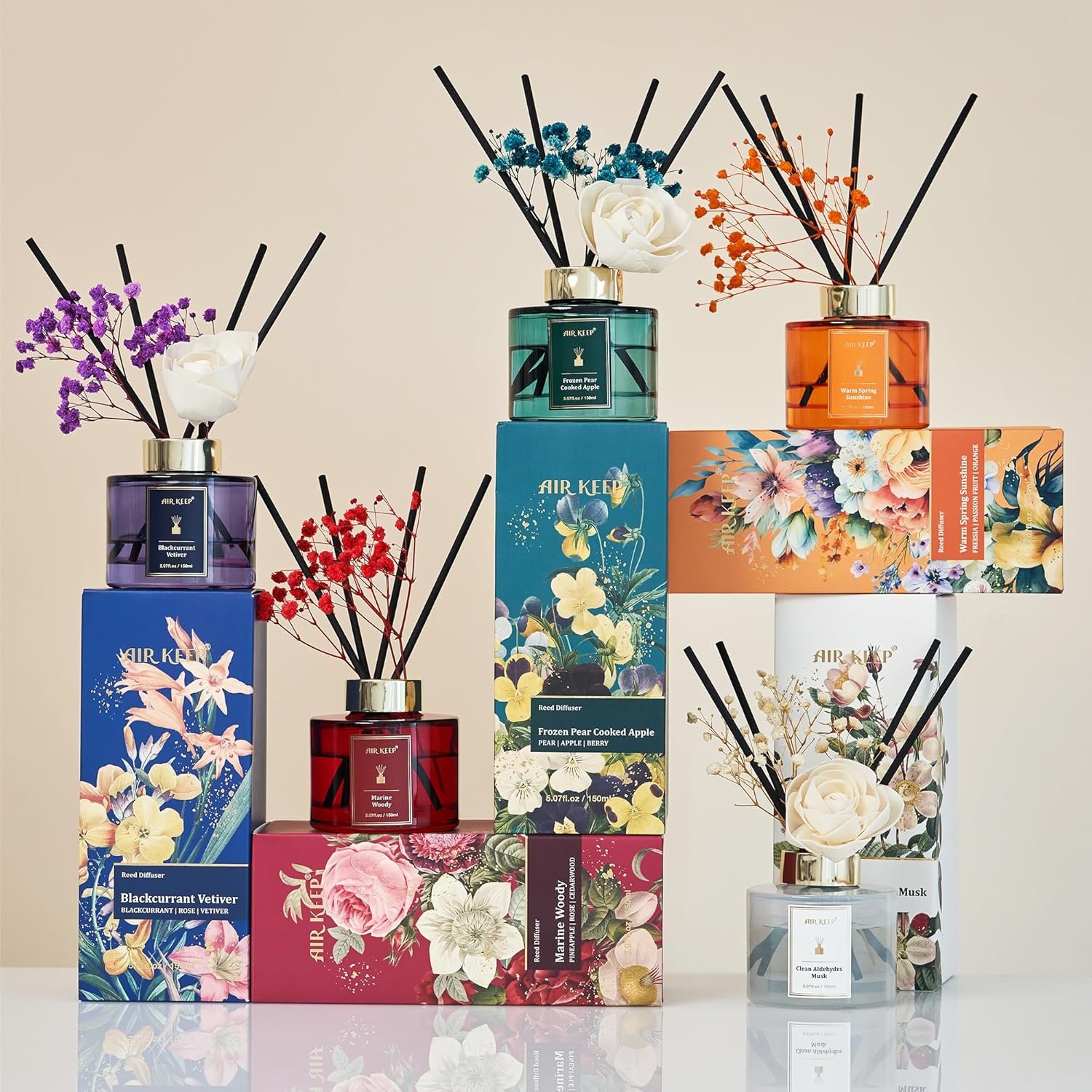 Flower Reed Diffusers Set, 5.07 oz Pear/Apple/Berry Scented Oil Diffuser with 8 Reed Sticks, Home Fragrance Diffuser Gift Set for Bathroom & Office Decor 150ml - Image 8