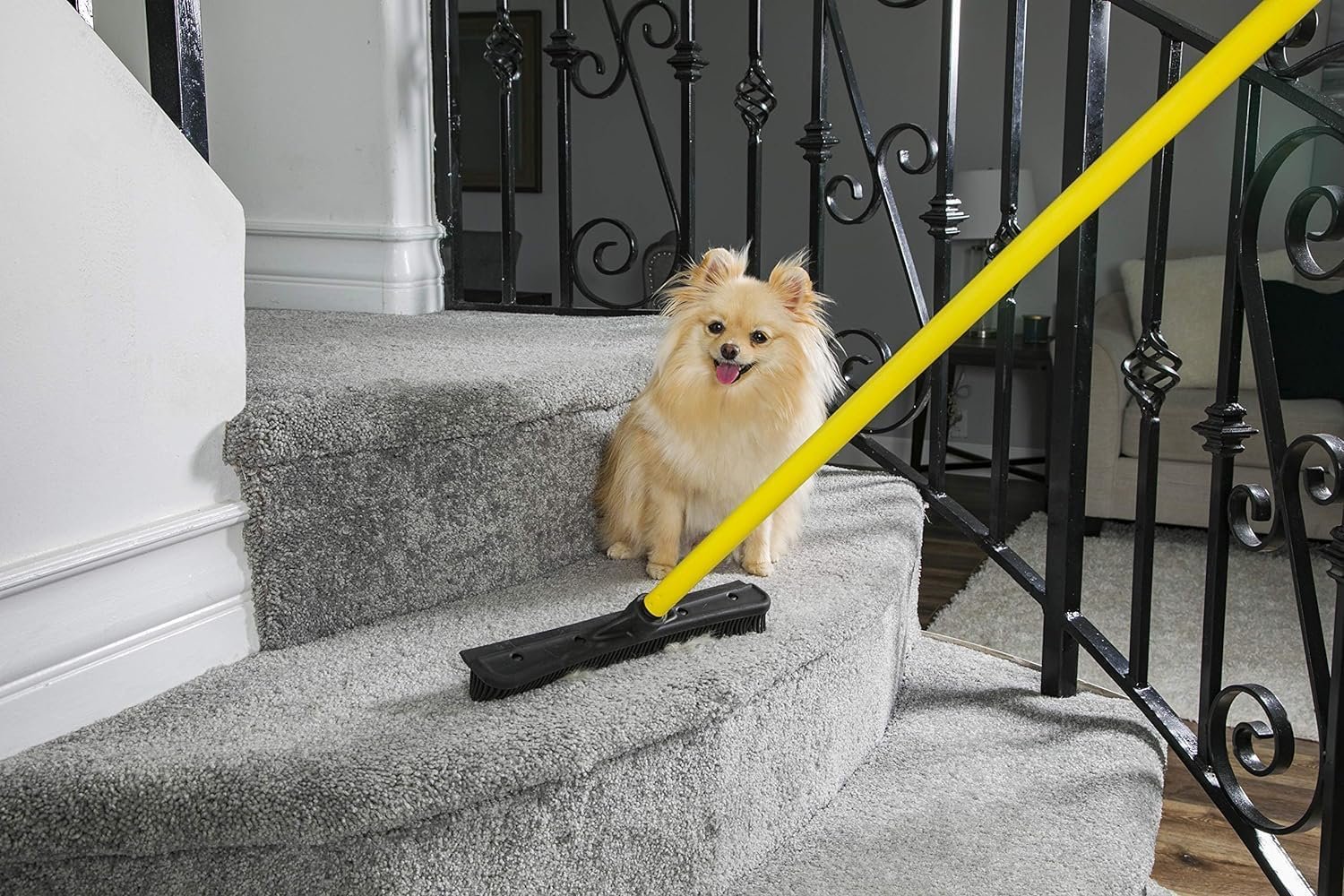 FURemover Original Indoor Pet Hair Rubber Broom with Carpet Rake and Squeegee, Black and Yellow - Image 4