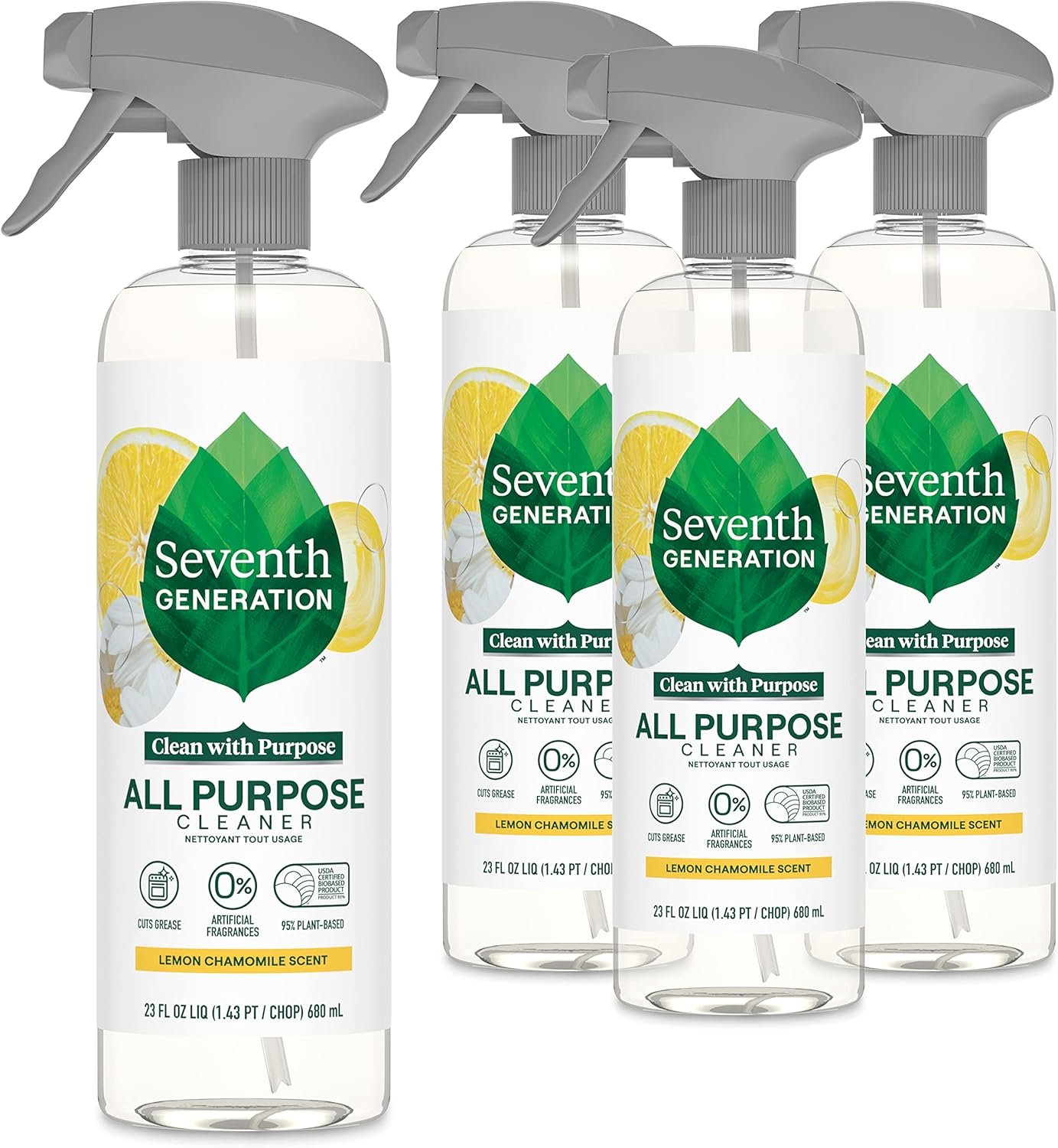 Seventh Generation All Purpose Cleaning Spray Surface Cleaner Lemon Chamomile scent Cuts Grease 23 oz, Pack of 4 - Image 2