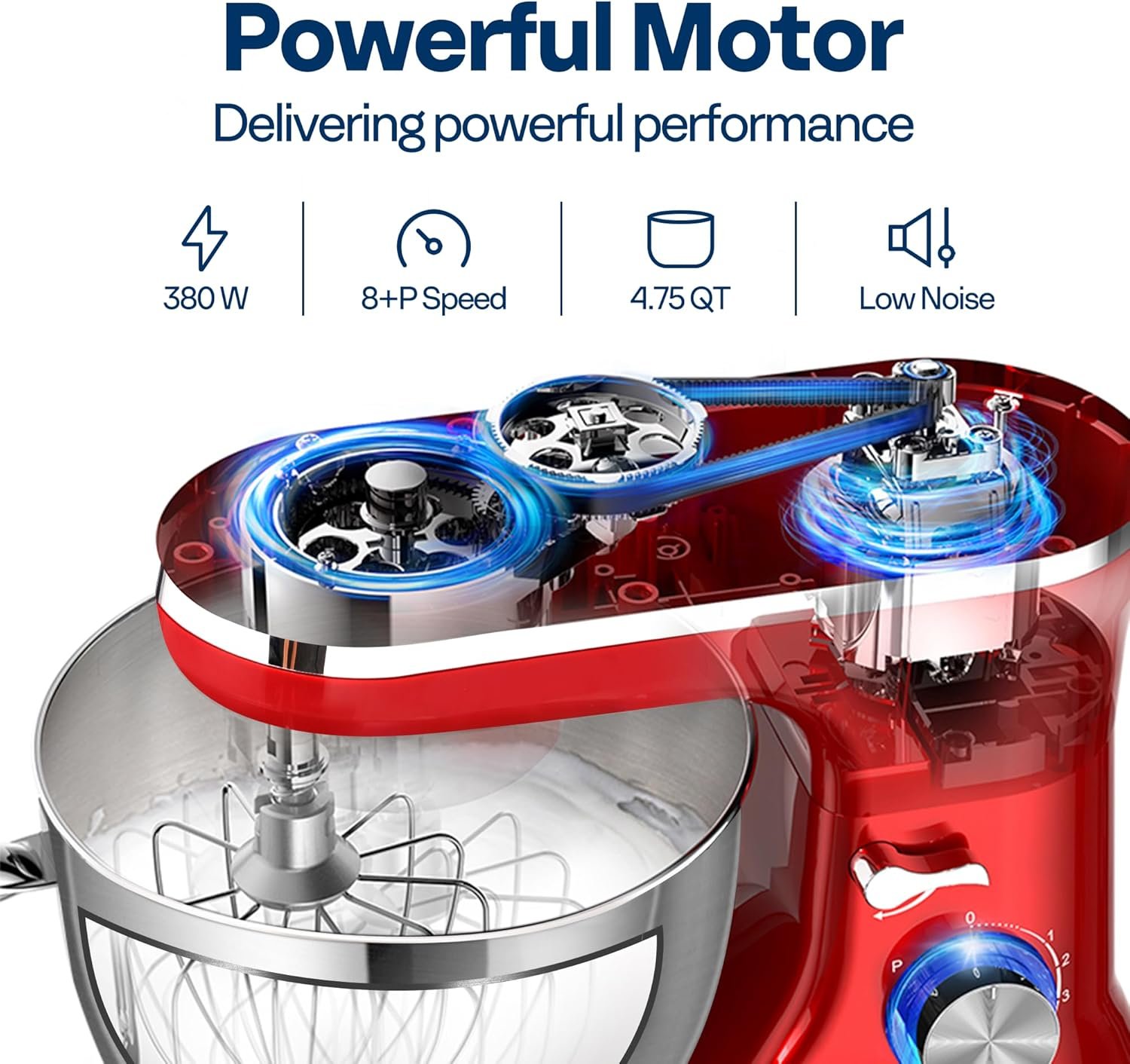 VIVOHOME 4.75 Quart Stand Mixer, 8 Speed Kitchen Electric Food Mixer, Household Stand Mixer for Baking, Cake, Bread with Beater, Dough Hook, Wire Whip and Egg Separator, Red - Image 4