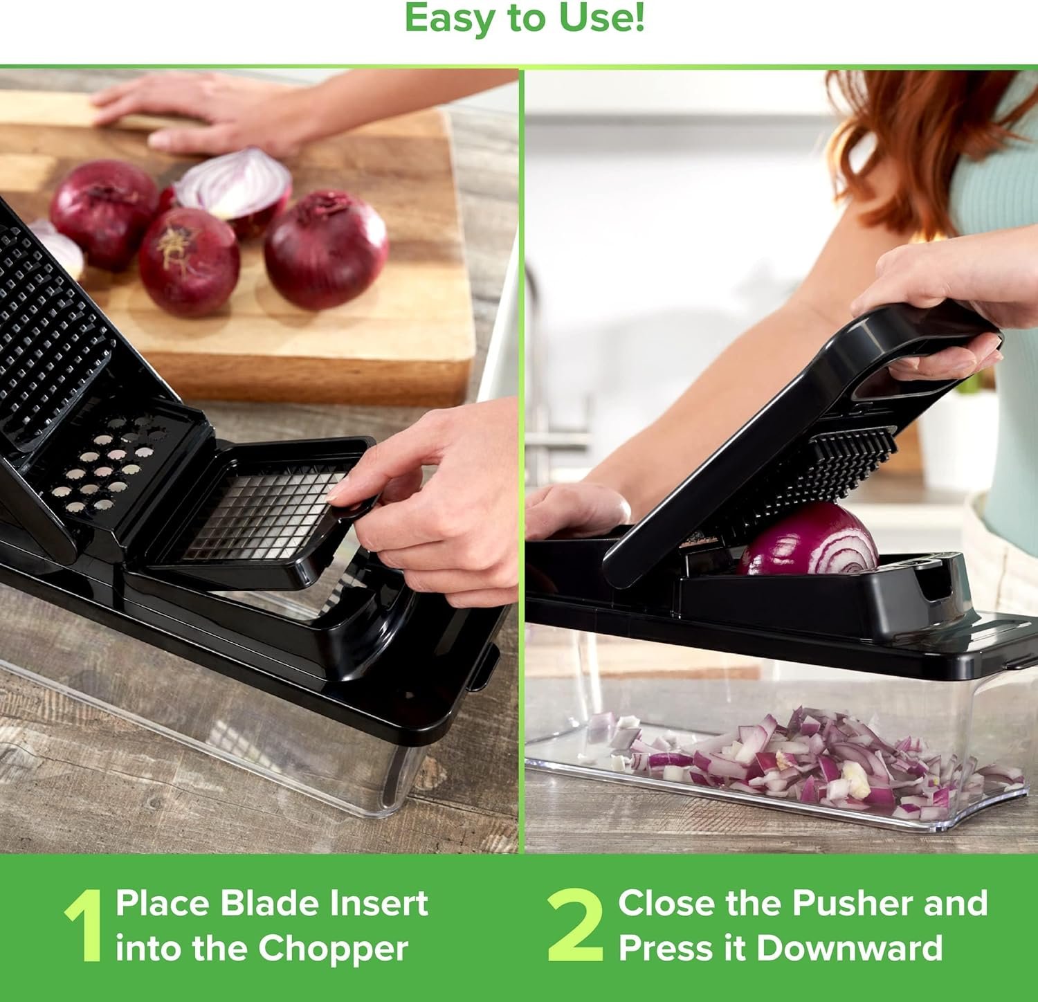 PrepNaturals Vegetable Chopper with Container, Veggie Chopper, Food Chopper & Onion Chopper - Mandoline Slicer for Kitchen (12 in 1, Black) - Image 3