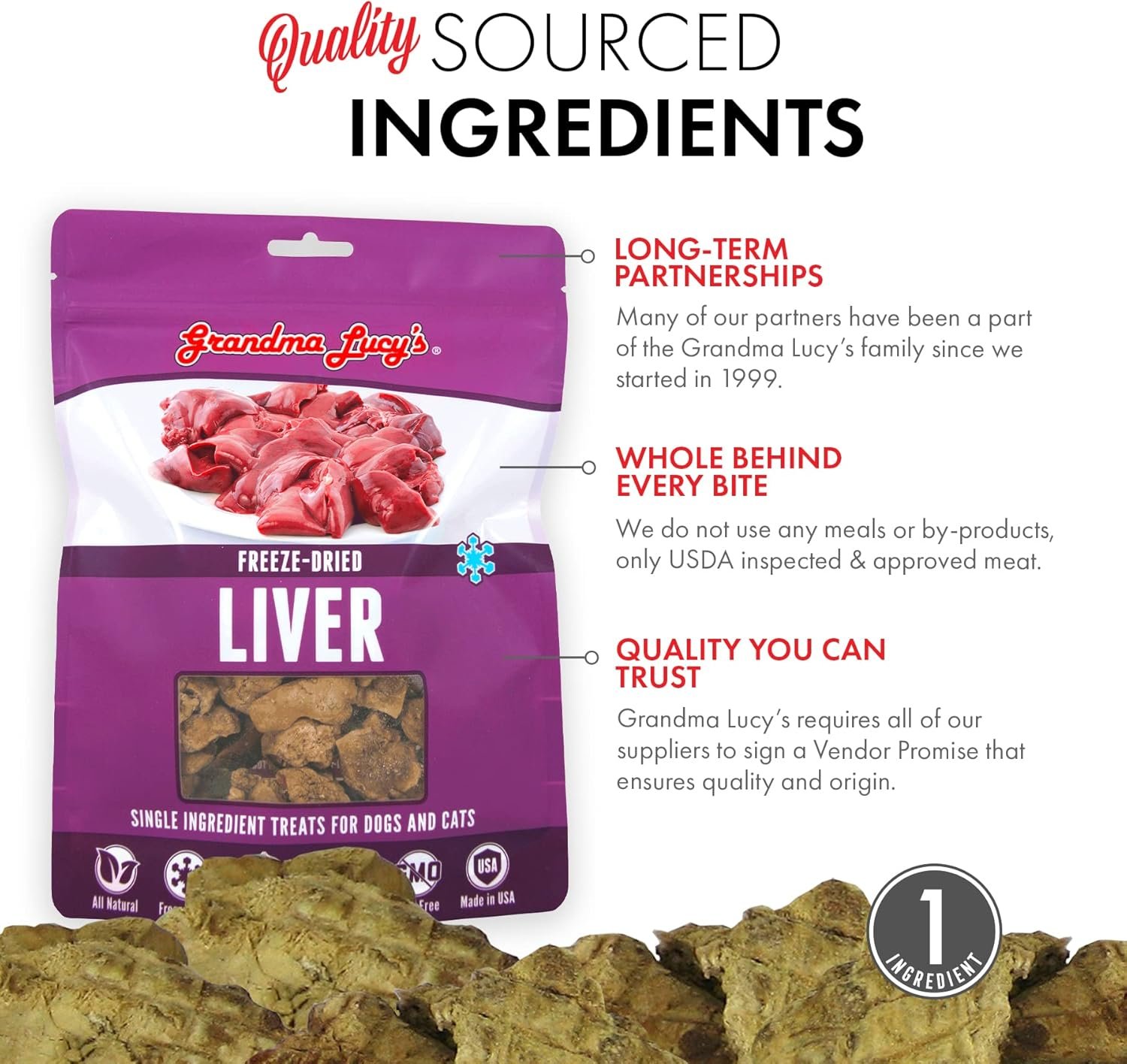 Grandma Lucy’s Singles Pet Treat, Freeze-Dried Single Ingredient Treats for Dogs and Cats - Liver, 2.5 oz - Image 6