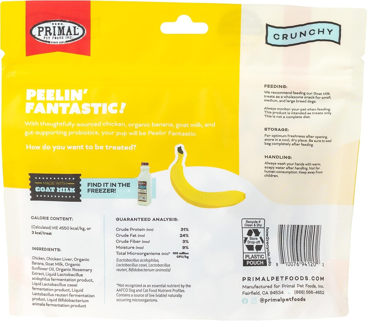 Primal Freeze Dried Dog Treats; Chicken & Banana Dog Treats with Goat Milk for Dogs, Peelin' Fantastic, Grain Free Training Treats for Dogs with Probiotics, 2 oz - Image 9