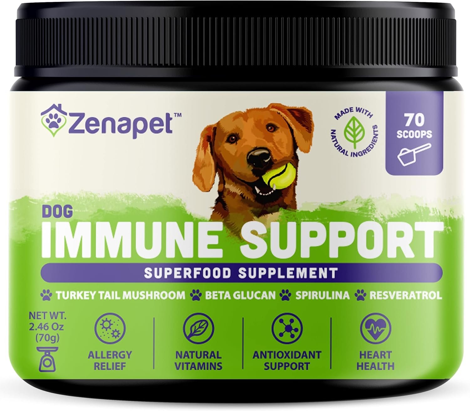 ZENAPET Allergy Immune Support Supplement for Dogs, Superfood 100% Human-Grade with Turkey Tail Mushroom, Prebiotics for Gut Health, Itchy Skin, Seasonal Allergies & Yeast - for Small to Large Breeds - Image 2