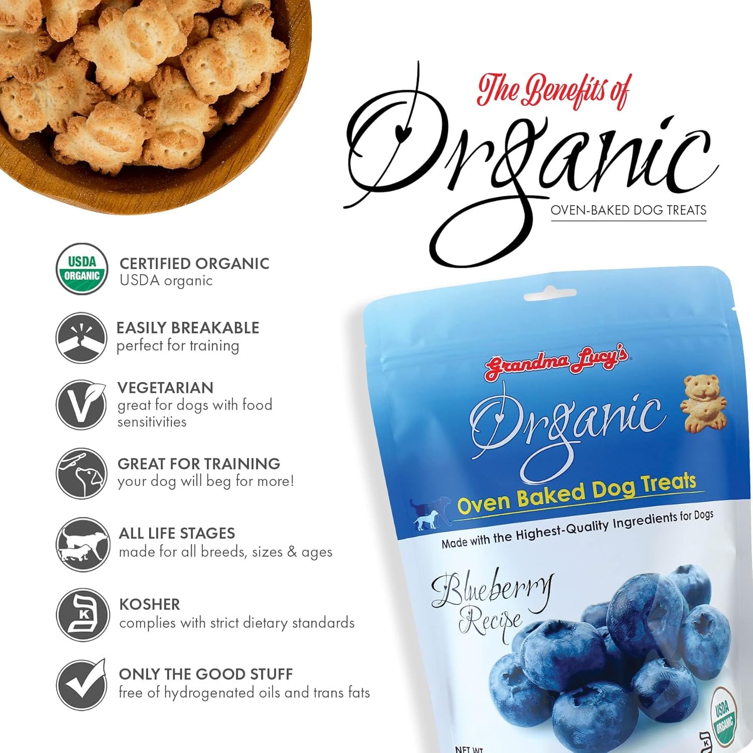 Grandma Lucy's Organic Oven Baked Dog Treats - Blueberry, 14 oz - Image 4