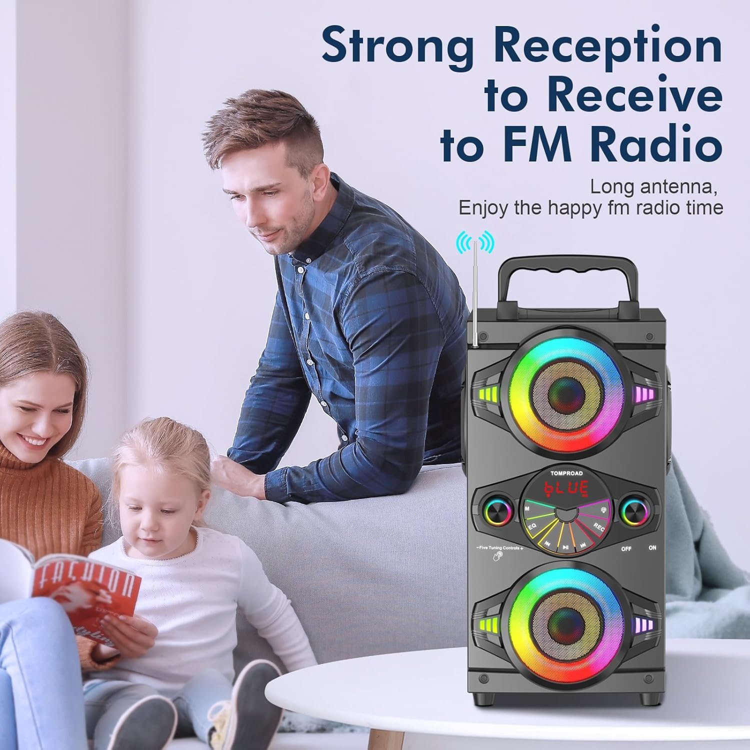 Bluetooth Speakers, 60W Portable Wireless Loud Outdoor Home Party Bluetooth Speaker with Subwoofer, FM Radio, LED Colorful Lights, Microphone, Remote and Big Powerful Stereo Deep Bass Sound Boombox - Image 7
