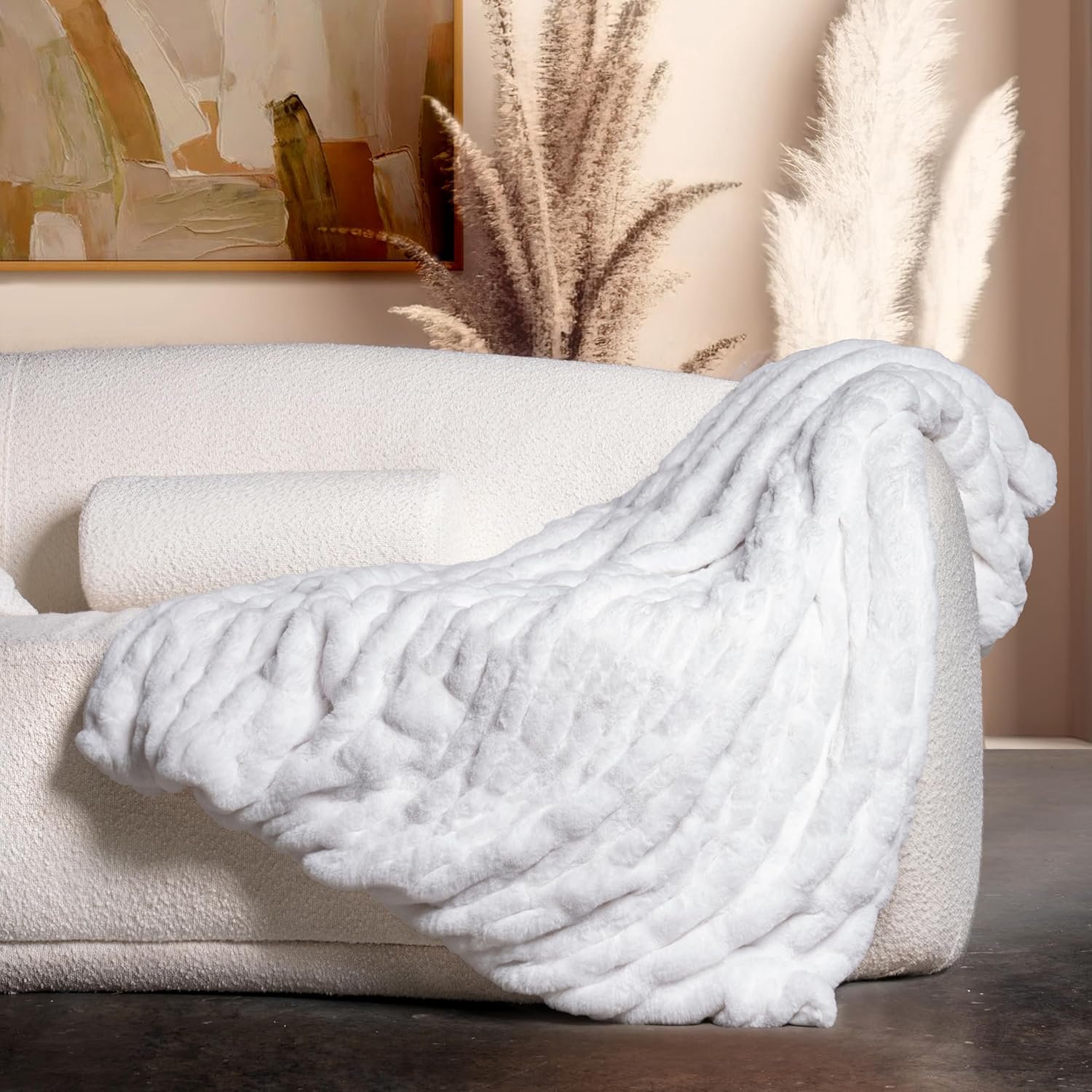 Luxury Concepts Soft Faux Rabbit Fur Throw Blanket - 50" x 60", Elegant Ruched Design Blanket, Machine Washable and Wrinkle Resistant, Lightweight White Throw Blanket for Couch, Sofa and Bed - Image 2