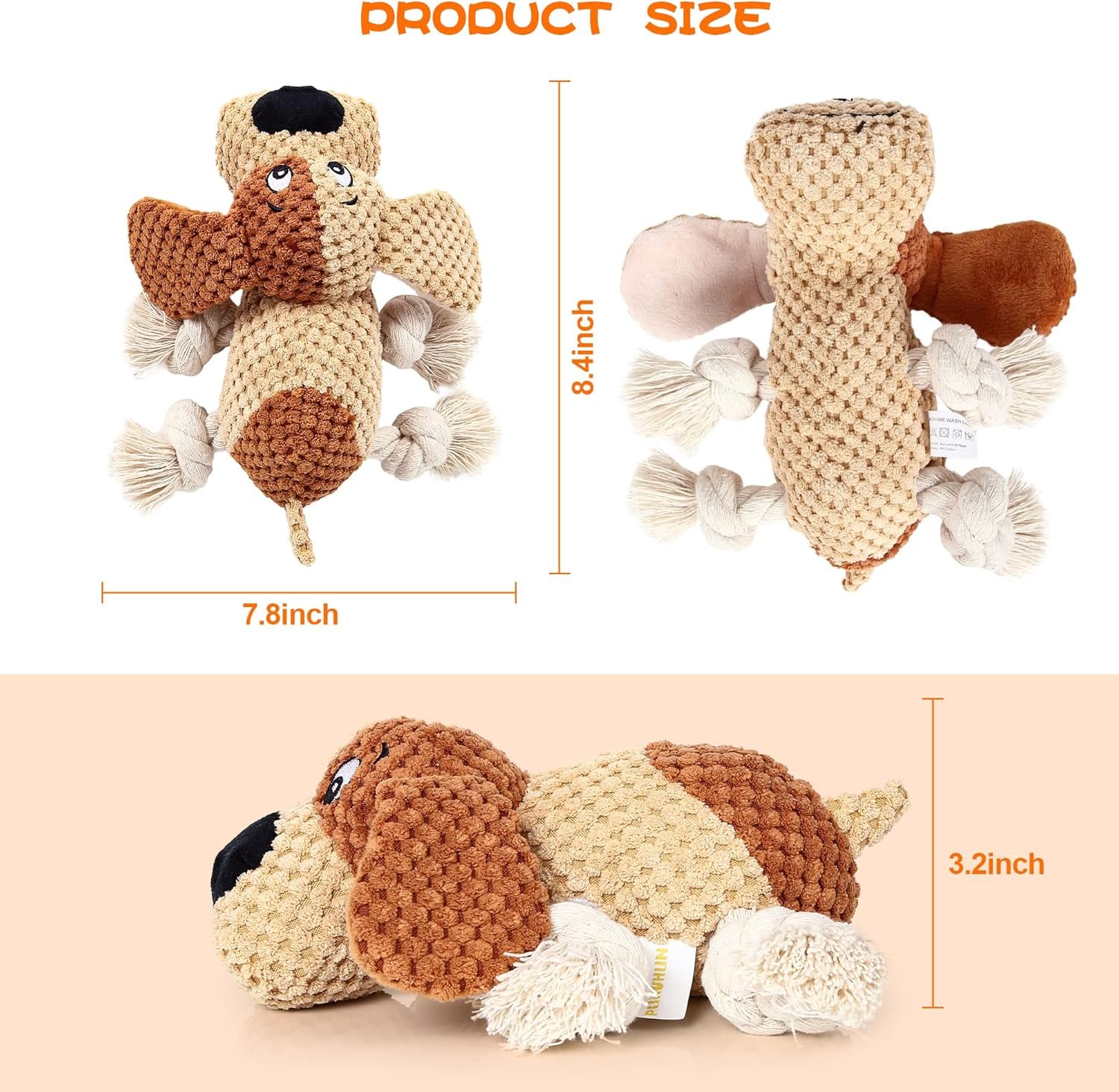 PUHOHUN Squeaky Dog Toys Dog Plush Toy for Large Chewers Dog Toys with Crinkle Paper and Squeaker Tug of War Dog Toys - Image 7