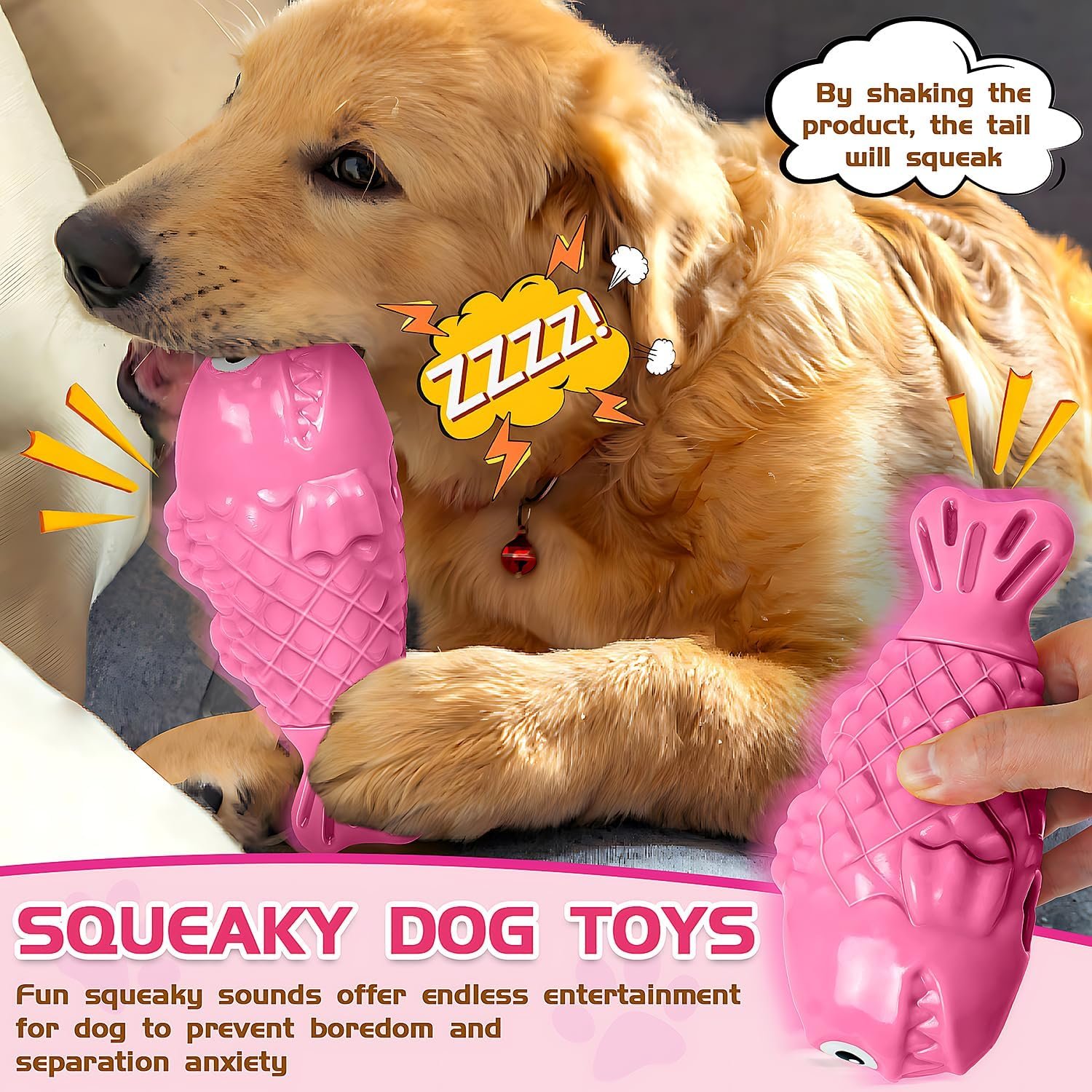 Squeaky Dog Toys for Aggressive Chewers, Treat Dispensing Dog Toys, Tough Indestructible Dog Chew Toys for Large Medium Breed, Interactive Durable Nylon Bone Dog Toys to Keep Them Busy(Pink) - Image 4