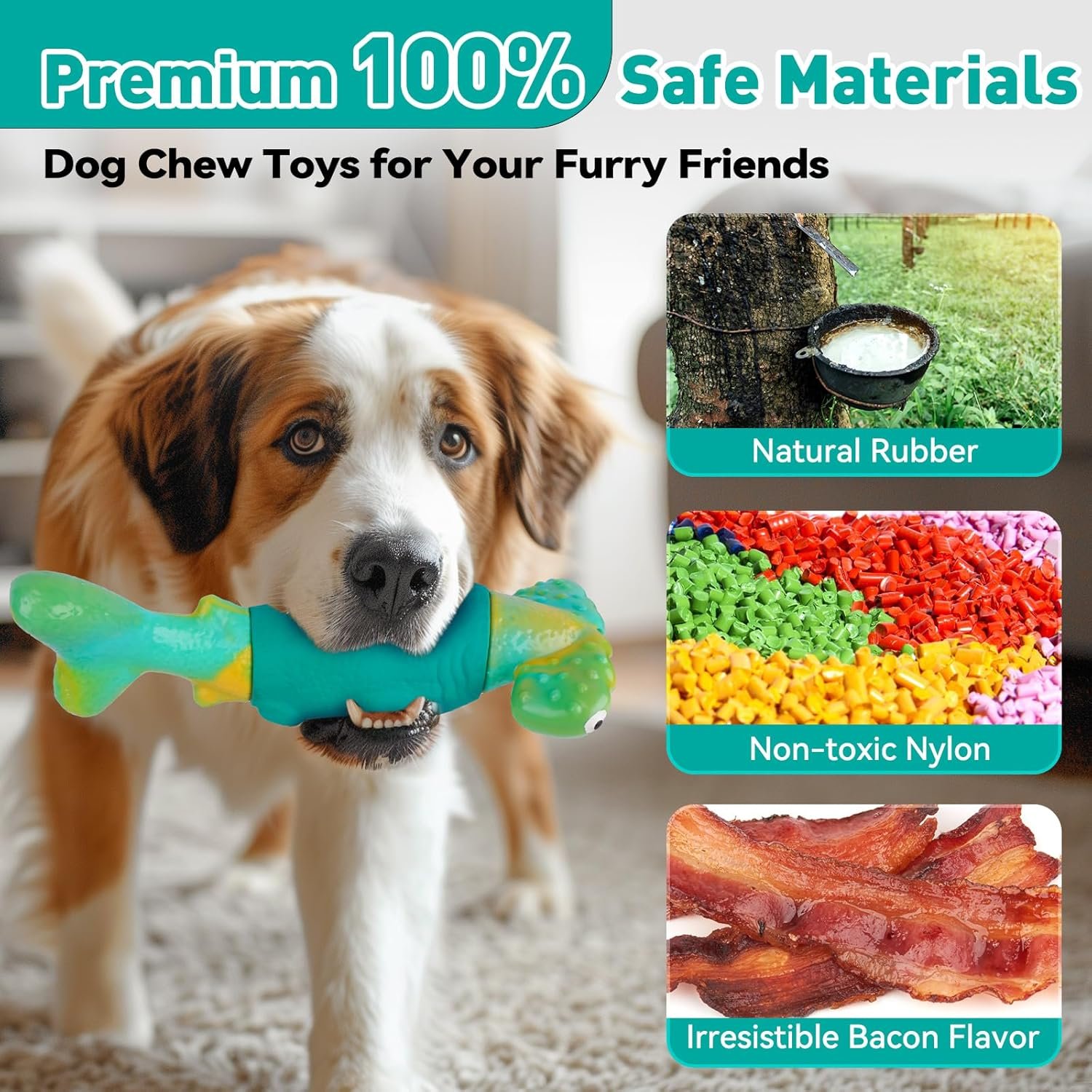 Dog Toys for Aggressive Chewers, Interactive Dog Chew Toys for Large Dogs, Indestructible Squeaky Dog Toys to Keep Them Busy, Tough Dog Toys for Medium/Large Breed Dogs (Green) - Image 8