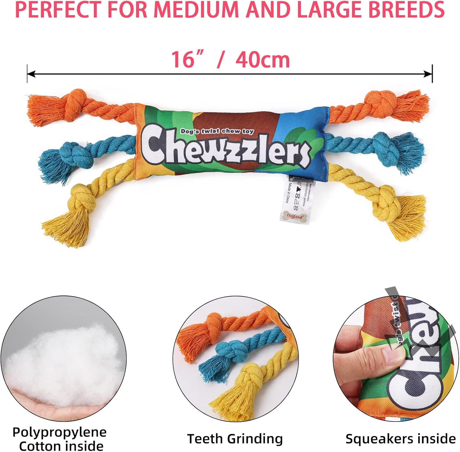 ETIAL Interactive Squeaky Toys for Aggressive Dogs Chew Toys Rope Toys - Rainbow Candy Shaped - Tough & Durable Toys for Small Medium and Large Breeds - Image 3