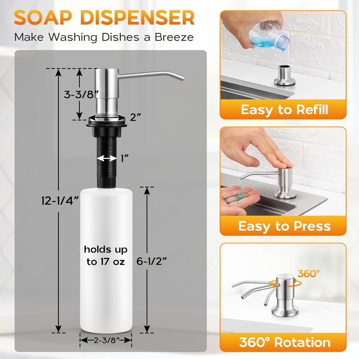 Touchless Kitchen Faucet with Soap Dispenser Brushed Nickel Faucet for Kitchen Sink with Pull Down Sprayer Stainless Steel Farmhouse RV Sink Faucet - Image 8