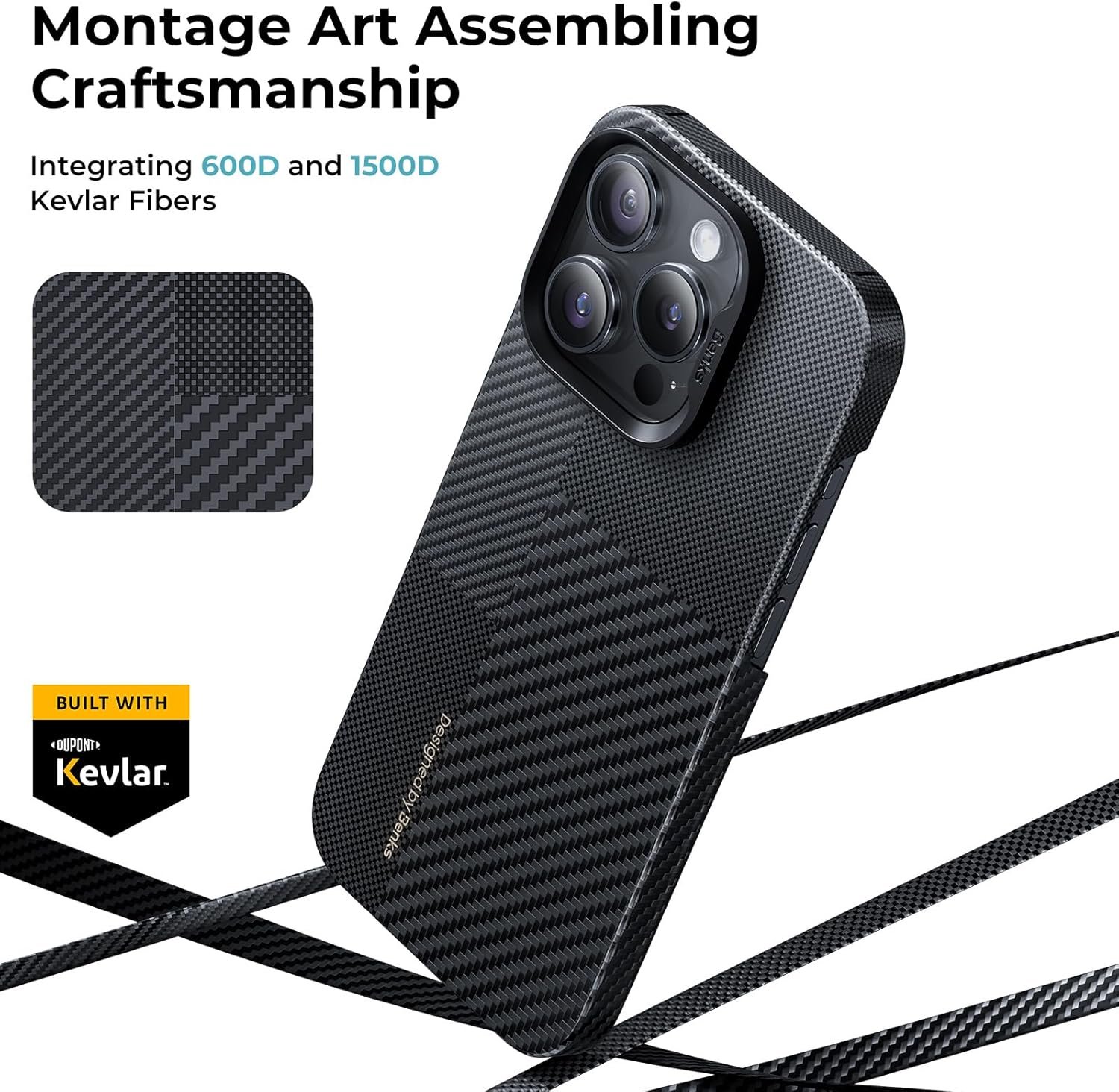 BENKS Montage Case for iPhone 15 Pro Max 6.7'' Compatible with Magsafe, Ultra Slim & Lightweight, Integrated 600D and 1500D Aramid Fiber, Built with Dupont Kevlar, Minimalist Style Protective Cover - Image 4