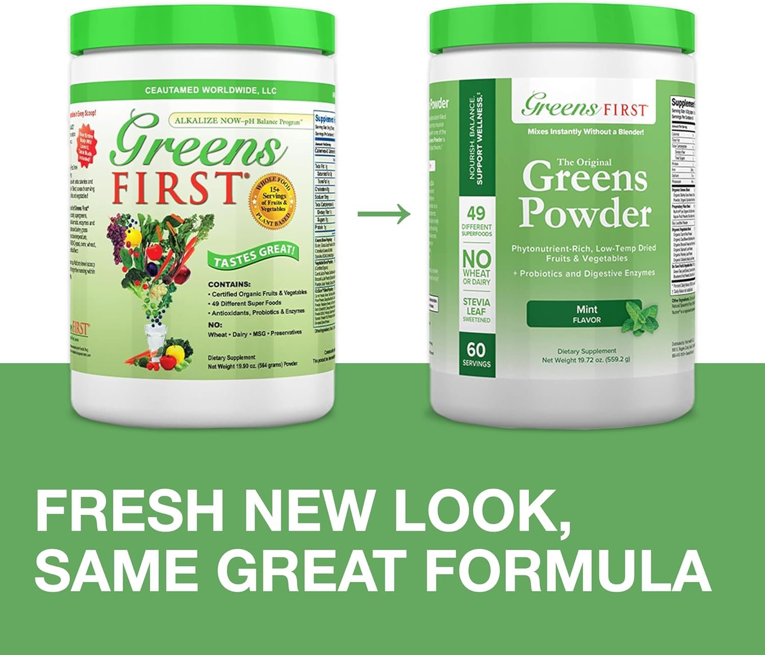 Greens First - Mint - 60 Servings - Greens Powder Superfood, 49 Organic Fruit & Vegetable Superfoods, Antioxidant Juice Smoothie Mix Supplement, Dairy Free, Vegan & Non-GMO - 19.72 oz - Image 3
