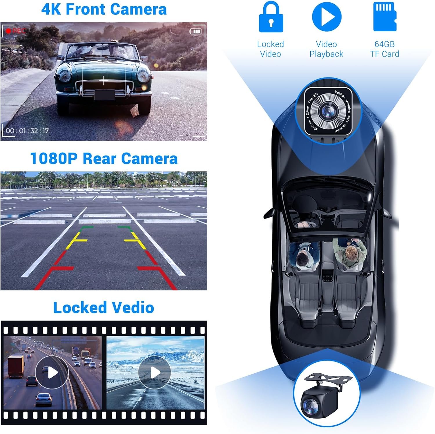 Wireless Apple Carplay Screen for Car 4K Dash Cam, 9" Portable Apple Carplay & Android Auto Car Stereo, with 1080p Backup Camera, GPS Navigation/Mirror Link/Voice Control//Bluetooth - Image 7