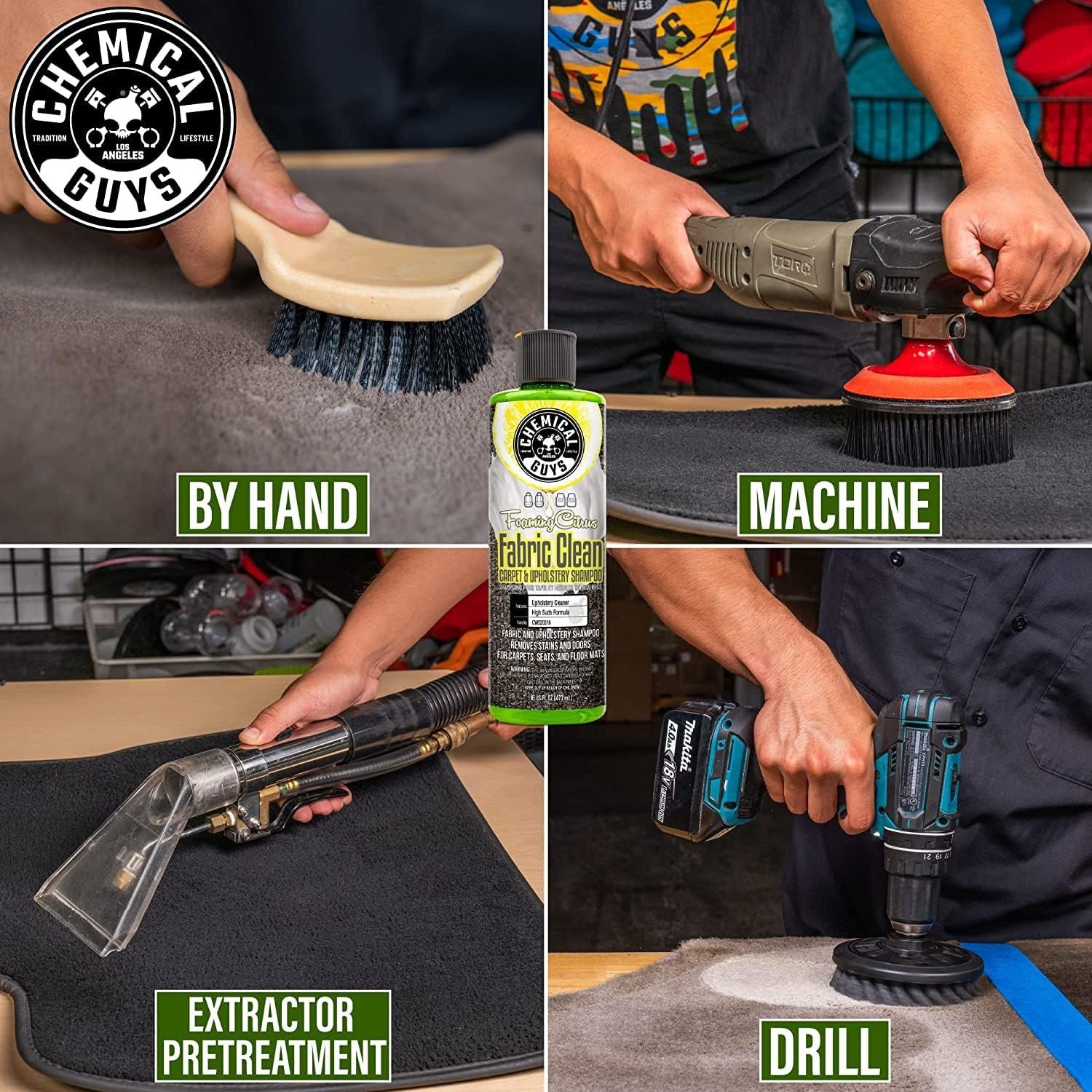 Chemical Guys CWS20316 Foaming Citrus Fabric Clean Carpet & Upholstery Cleaner (Car Carpets, Seats & Floor Mats), 16 fl oz, Citrus Scent + ACCG25 Induro 7 Heavy Duty Nifty Interior Brush - Image 7