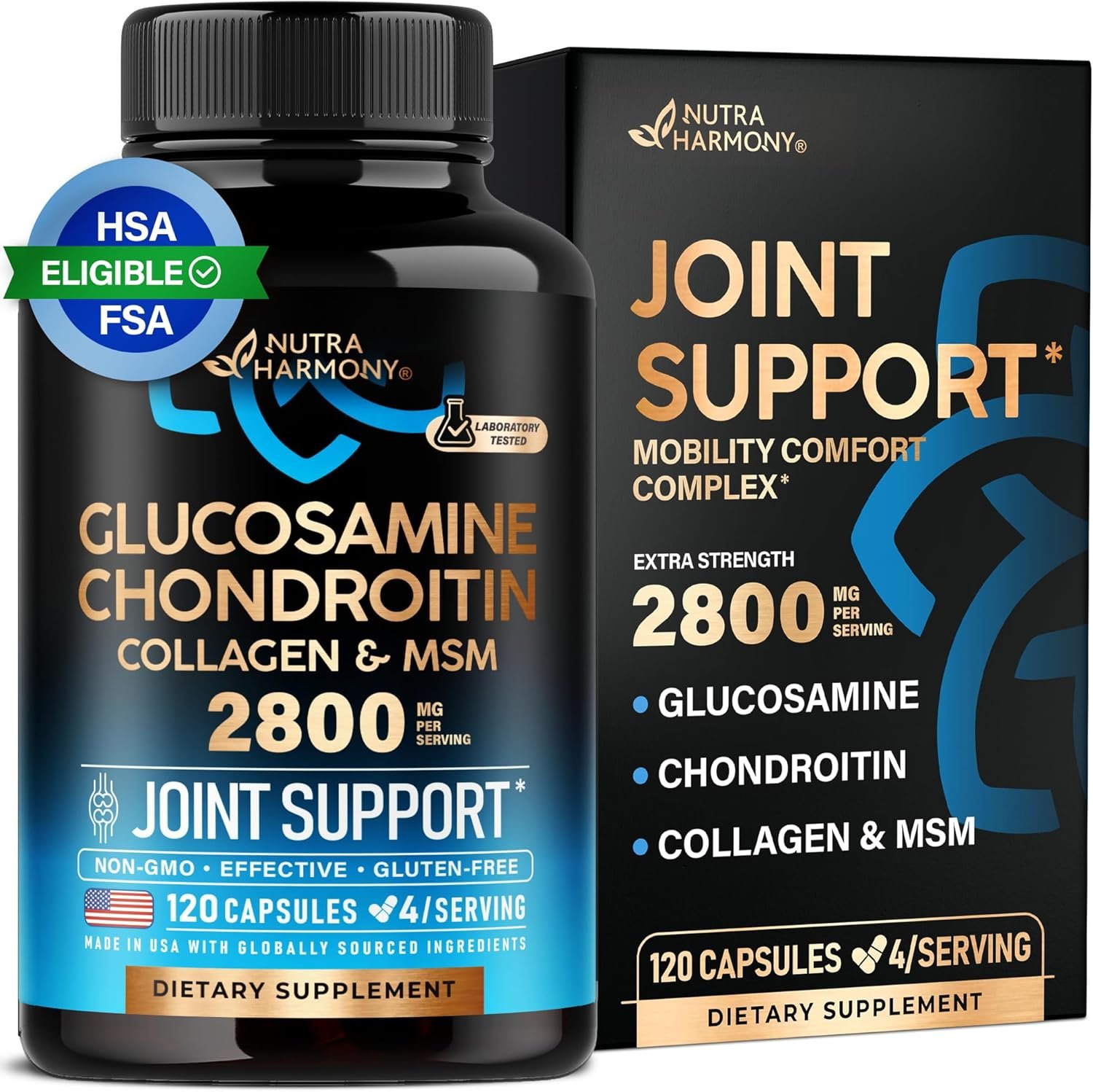 Glucosamine Chondroitin MSM Collagen | FSA HSA Eligible | Joint Support Supplement 2800 mg | Made in USA | FSA Approved Product Items | Flexibility Nutritional Vitamins | For Men & Women, 120 Capsules - Image 2