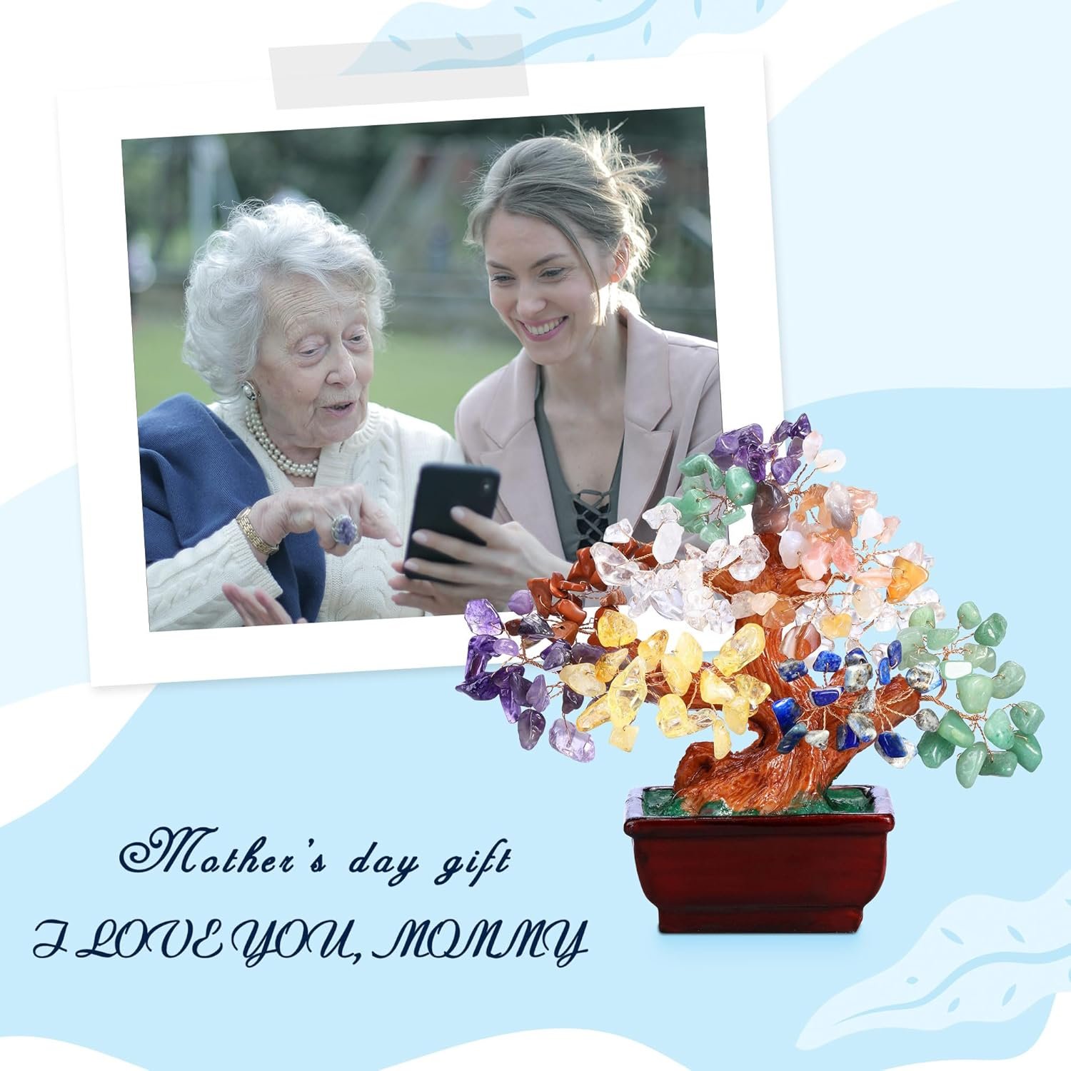 GEHECRST Natural 7 Chakra Crystal Gemstones Money Tree Reiki Healing Crystal Stones Bonsai Tree Home Office Feng Shui Decoration for Wealth, Health, Good Luck Crystal Gifts for Mom Christmas - Image 7