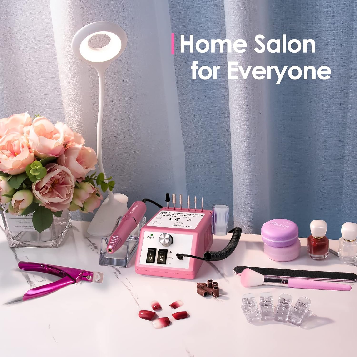 Professional Nail Drill Machine 20000 RPM Efile Electric Nail Filer Kit for Finger Toe Nails, Acrylic Gel Nails, Manicure Pedicure Drill with 6Pcs Nail Bits, 106Pcs Sanding Bands - Pink - Image 3