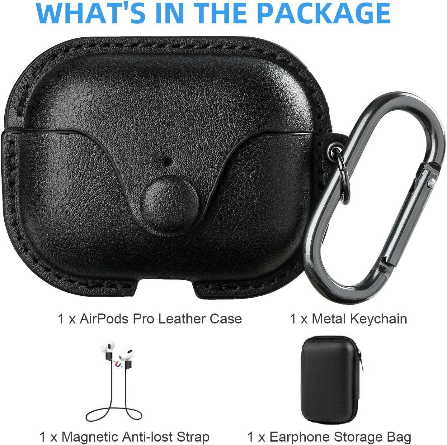 Maxjoy for AirPods Pro 2 Case Leather, Airpods Pro Leather Case Cover with Keychain Airpods Strap Compatible with Apple Airpods Pro 2nd Generation 2023 2022/ AirPods Pro 2019 (Front LED Visible),Black - Image 7