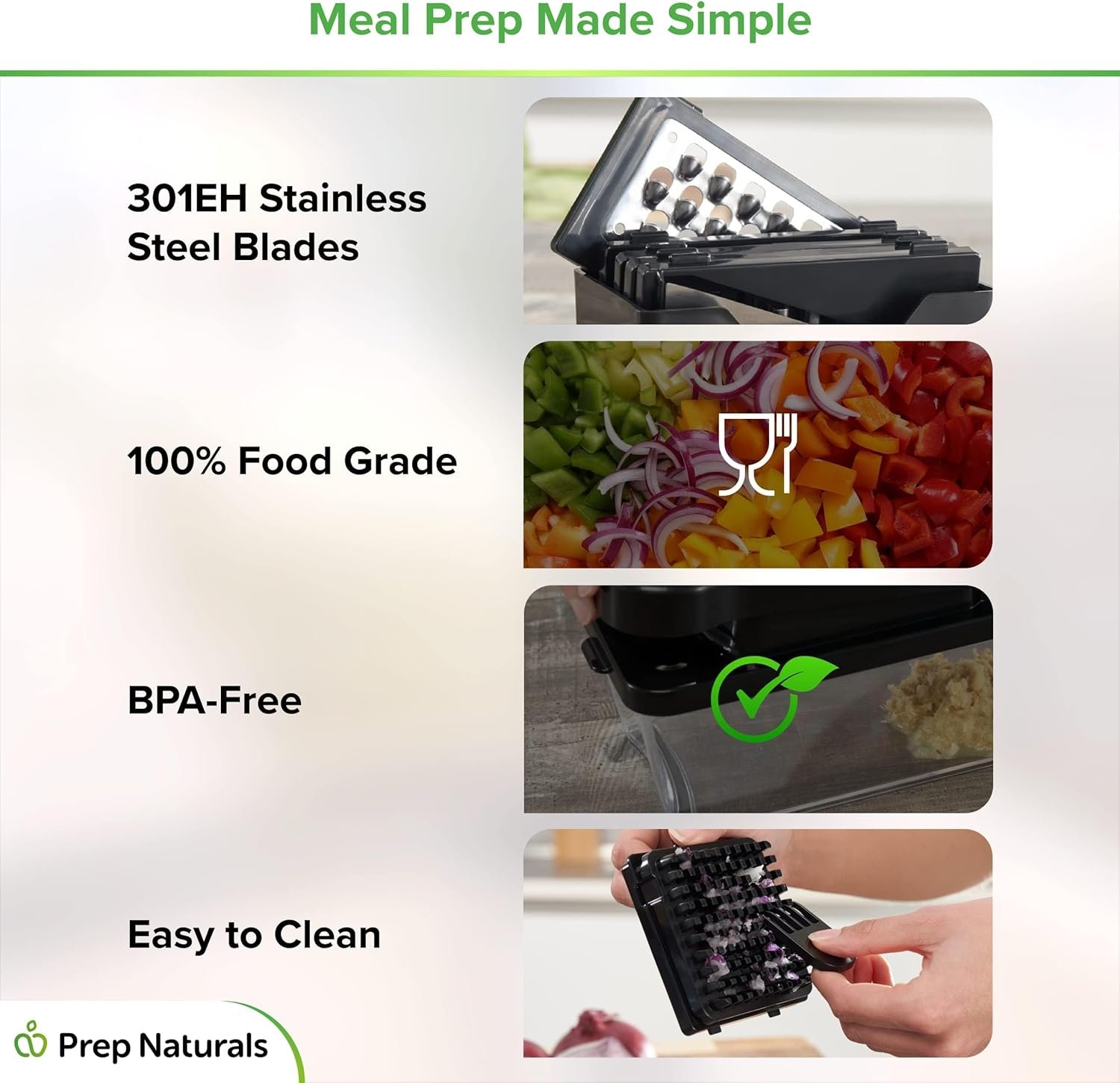 PrepNaturals Vegetable Chopper with Container, Veggie Chopper, Food Chopper & Onion Chopper - Mandoline Slicer for Kitchen (12 in 1, Black) - Image 8