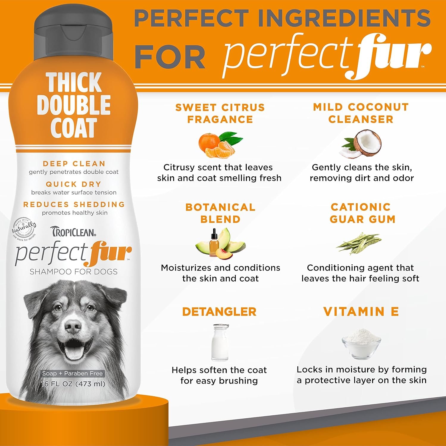 TropiClean Perfect Fur Dog Shampoo for Shedding Control & Deep Conditioning for Breeds with Thick Double Coats | 16 oz - Image 4