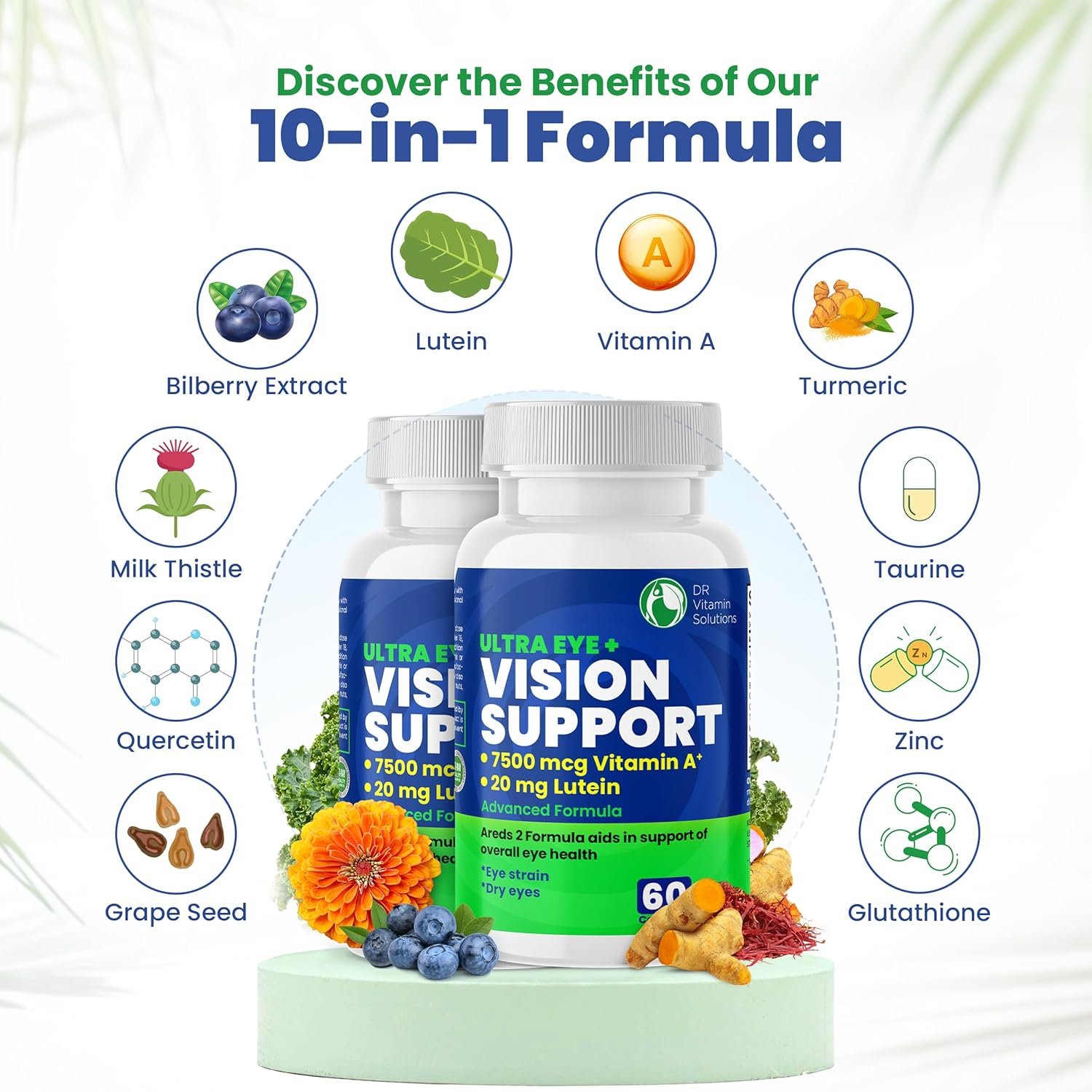 Vision Support Eye Vitamins for Macular Health |2 Pack Supplements w/Lutein, Vitamin A & Bilberry | Areds 2 Formula for Red & Dry Eyes & Macular Degeneration for Adults |120 Ct - Image 5