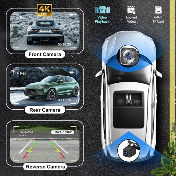 10.26" Apple Carplay Screen for Car, Portable Wireless Apple Carplay & Android Auto with 4K Dash Cam and 1080p Backup Camera, Car Audio Receivers GPS Navigation, Voice Control,Bluetooth,Mirror Link,FM - Image 8