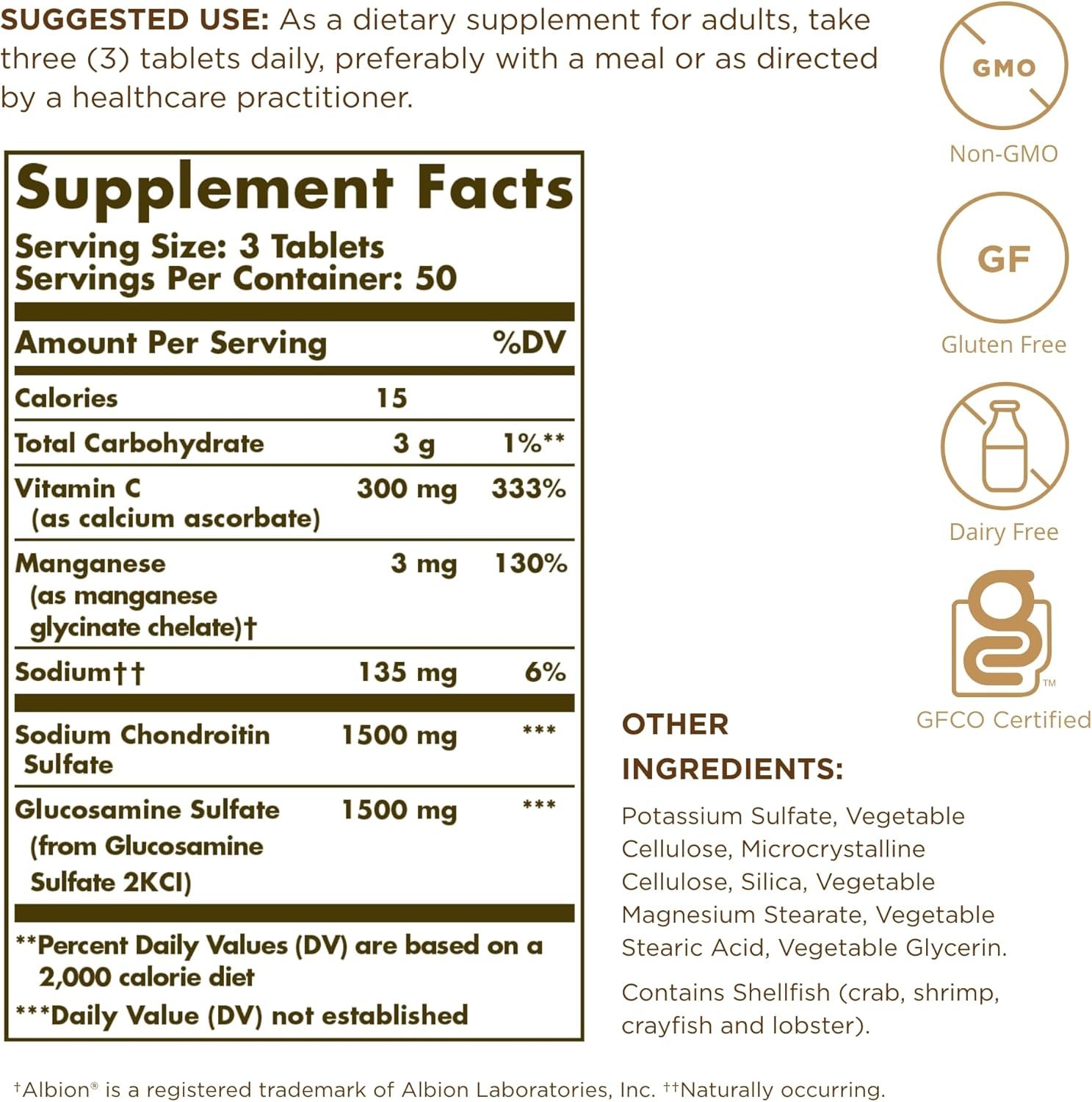 Solgar Extra Strength Glucosamine Chondroitin Complex - 150 Tablets - Supports Healthy Joints & Comfortable Movement - Non-GMO, Gluten Free, Dairy Free - 50 Servings - Image 3