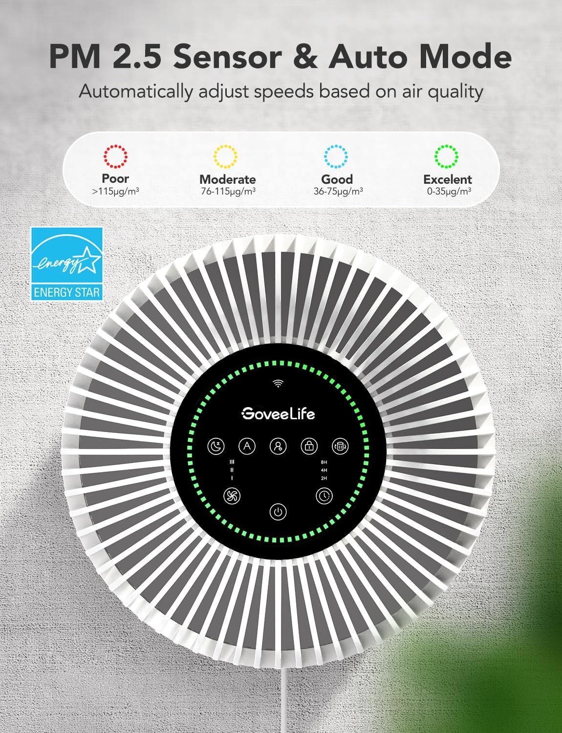 GoveeLife Smart Air Purifier for Home Large Room Up to 1524 sq.ft.with Washable Filter, Integrated PM 2.5 Air Quality Sensor,WiFi Bundle with GoveeLife Mini Air Purifier for Bedroom - Image 5