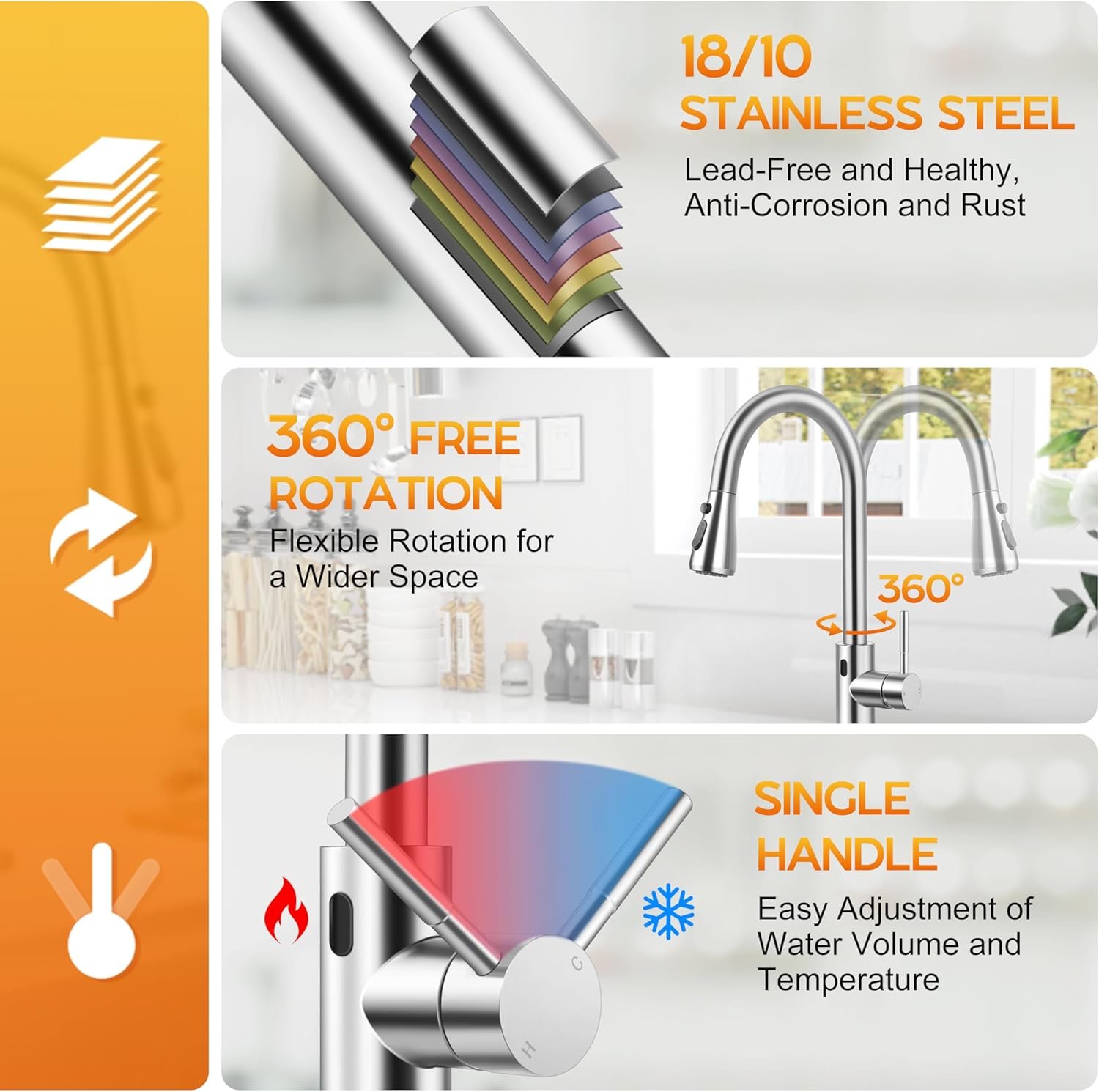 Touchless Kitchen Faucet with Soap Dispenser Brushed Nickel Faucet for Kitchen Sink with Pull Down Sprayer Stainless Steel Farmhouse RV Sink Faucet - Image 9