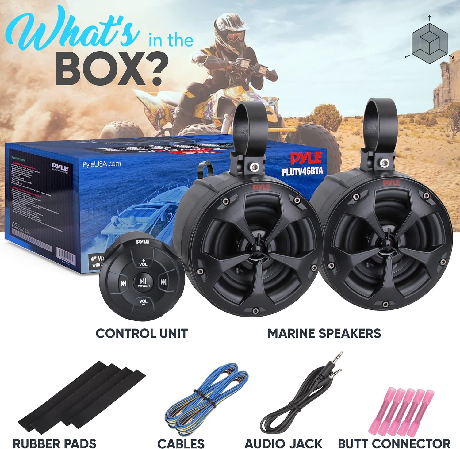 Pyle 2-Way Dual Bluetooth Off-Road Speakers - 4 Inch 800W Marine Waterproof Wakeboard, Full Range Outdoor for ATV, Snow Mobile UTV, Quad, Jeep, Boat PLUTV46BTA, Black - Image 7