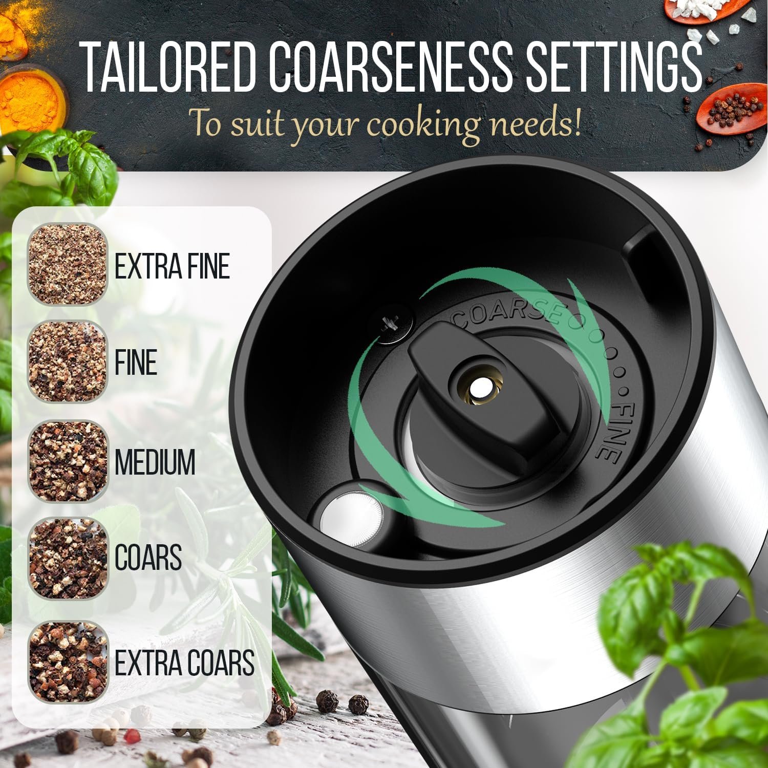Electric Salt and Pepper Grinder Set – Automatic Salt and Pepper Grinder Set with LED Light – Stainless Steel Electric Salt and Pepper Shakers – Rechargeable Spice Grinder for Kitchen - Image 4
