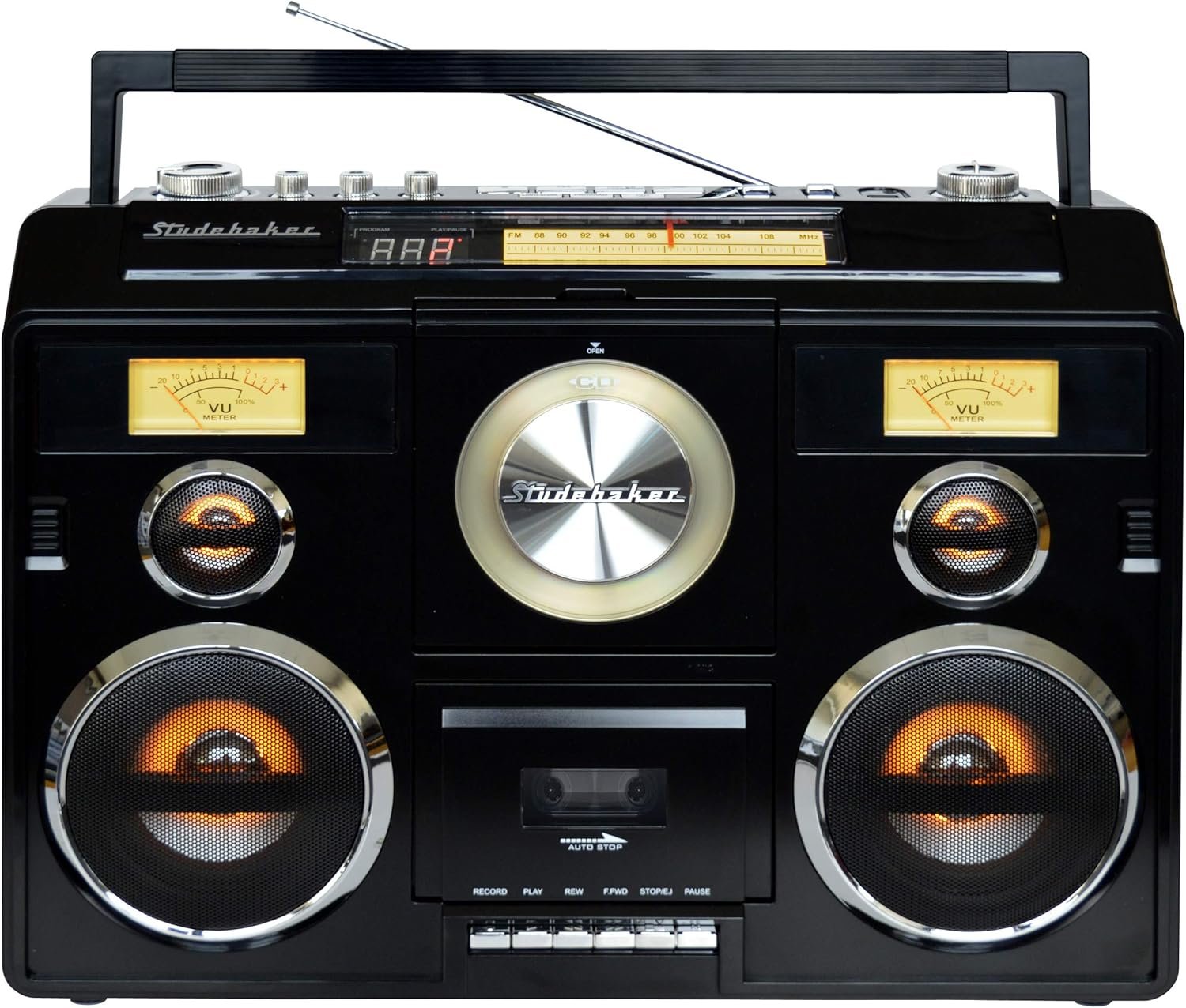Studebaker Sound Station Portable Stereo Boombox with Bluetooth/CD/AM-FM Radio/Cassette Recorder (Black) - Image 3