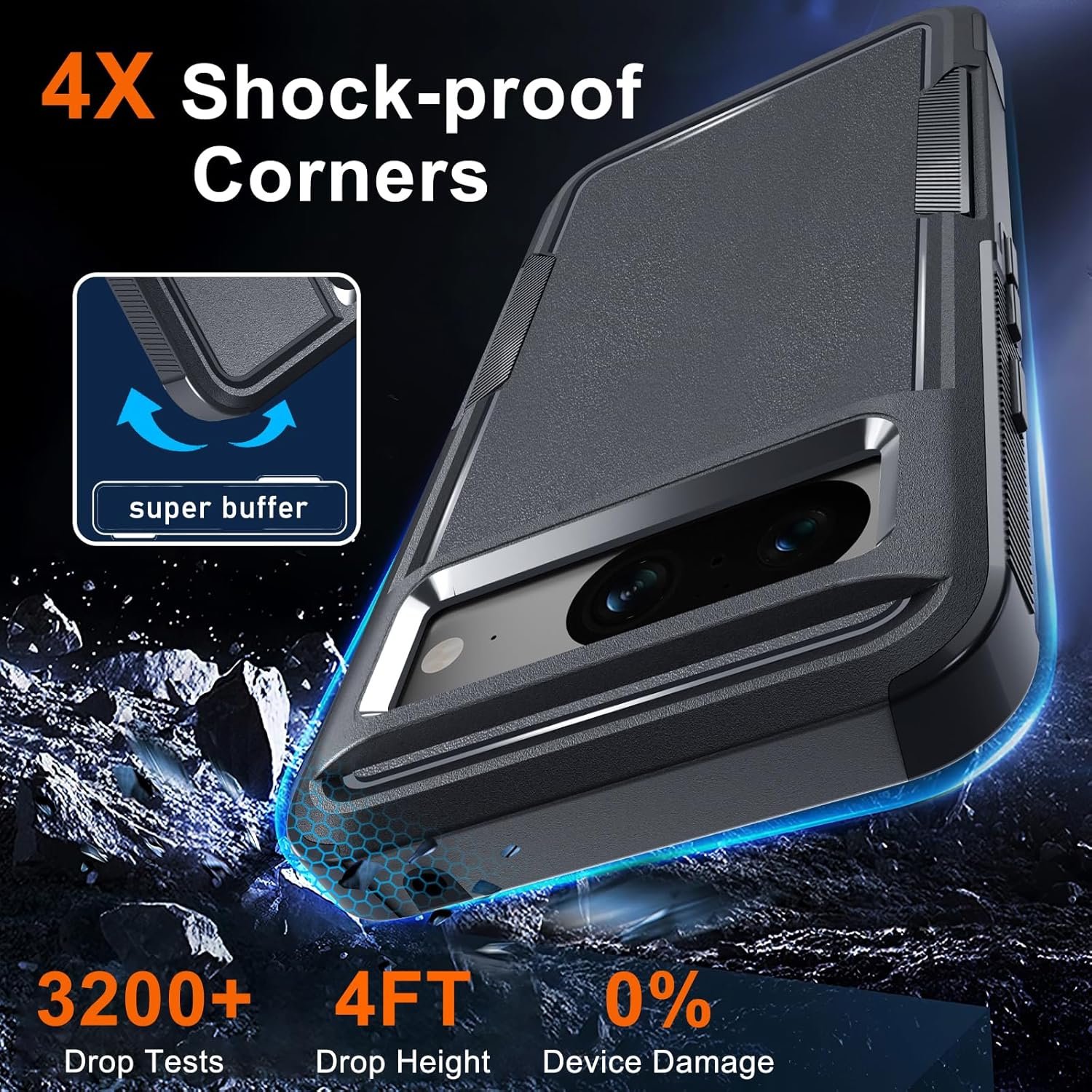 RMOCR Case for Google Pixel 8A, Full Body Heavy Duty Rugged Shockproof Protective Phone Cover with Lanyard Strap, Tempered Glass Screen Protector and Camera Lens Cover, Black Matte - Image 3