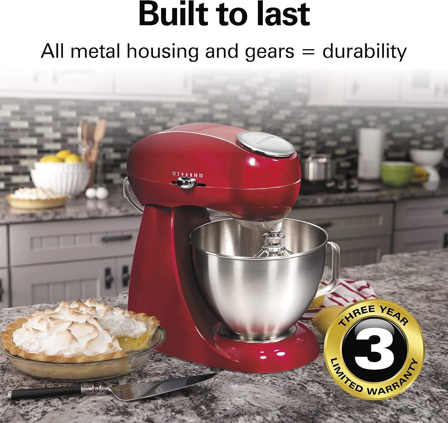 Hamilton Beach All-Metal 12-Speed Electric Stand Mixer, Tilt-Head, 4.5 Quarts, Pouring Shield, Red - Image 5