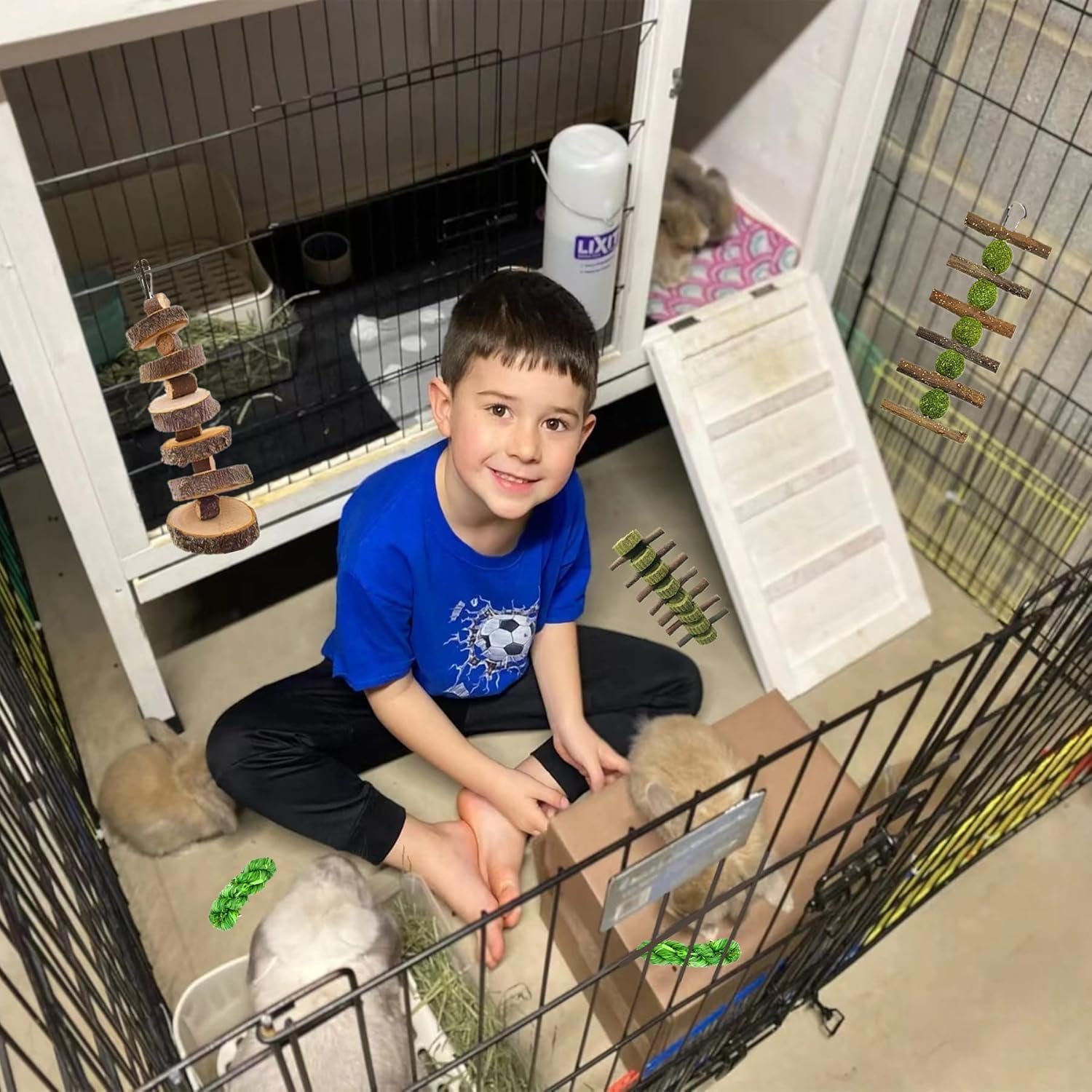 5pcs Rabbit Toys,Bunny Chew Treat for Teeth Grinding,Hanging Timothy Hay Ball +Apple Stick Wood +Alfalfa Grass Cake Food Snack for Cage Guinea Pig Chinchilla Hamster Squirrel Gerbil Rat Parrot - Image 7