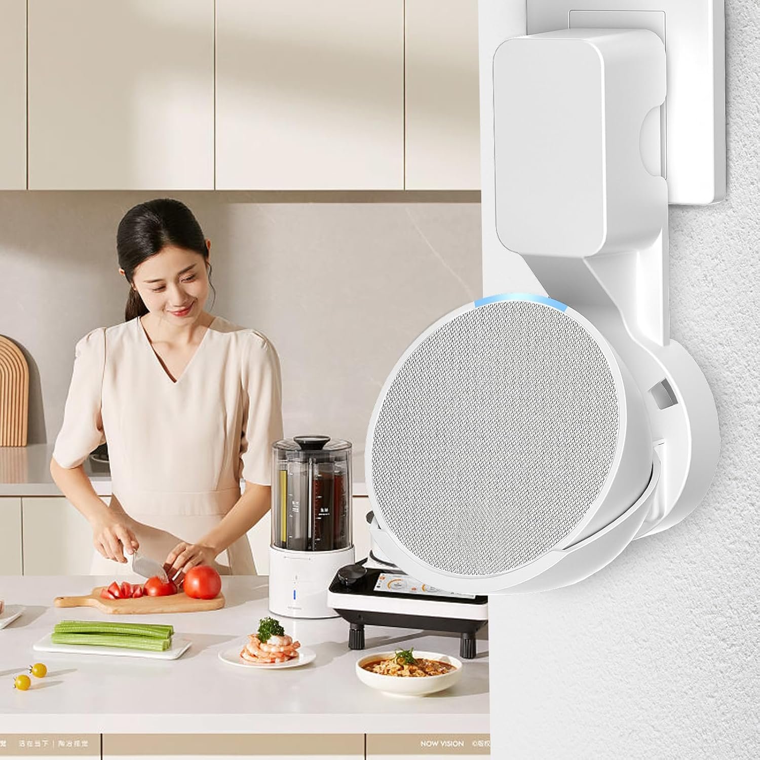 Wall Mount Holder for Echo Pop, Outlet Hanger Stand for Echo Pop, Built-in Cable Management, White - Image 7