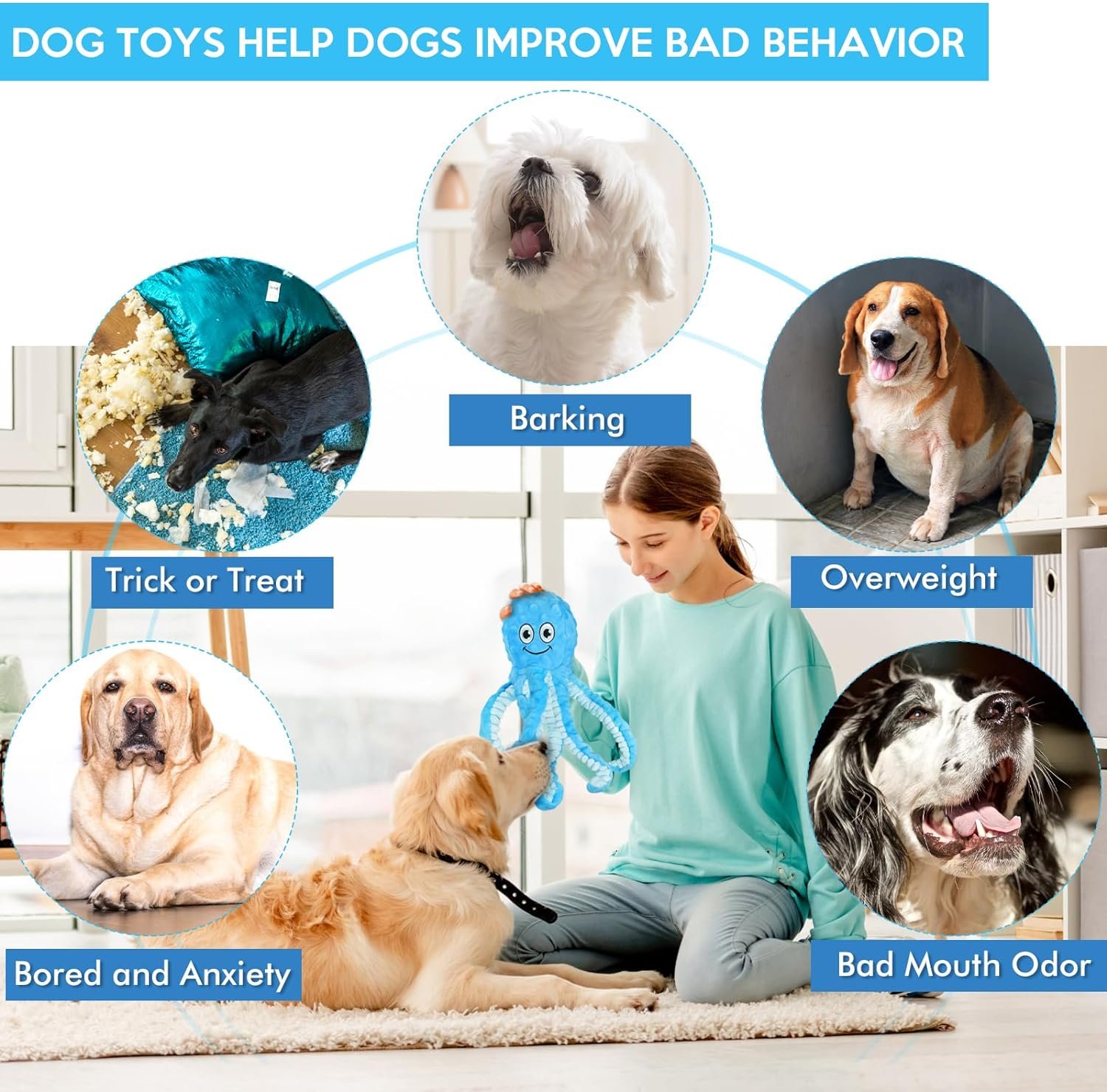 Squeaky Dog Toys Octopus Stuffed Crinkle Toy, Puppy Chew Toys for Teething, Durable Tug of War Interactive Plush Dog Toys for Puppies Small, Medium, and Large Dogs - Image 5