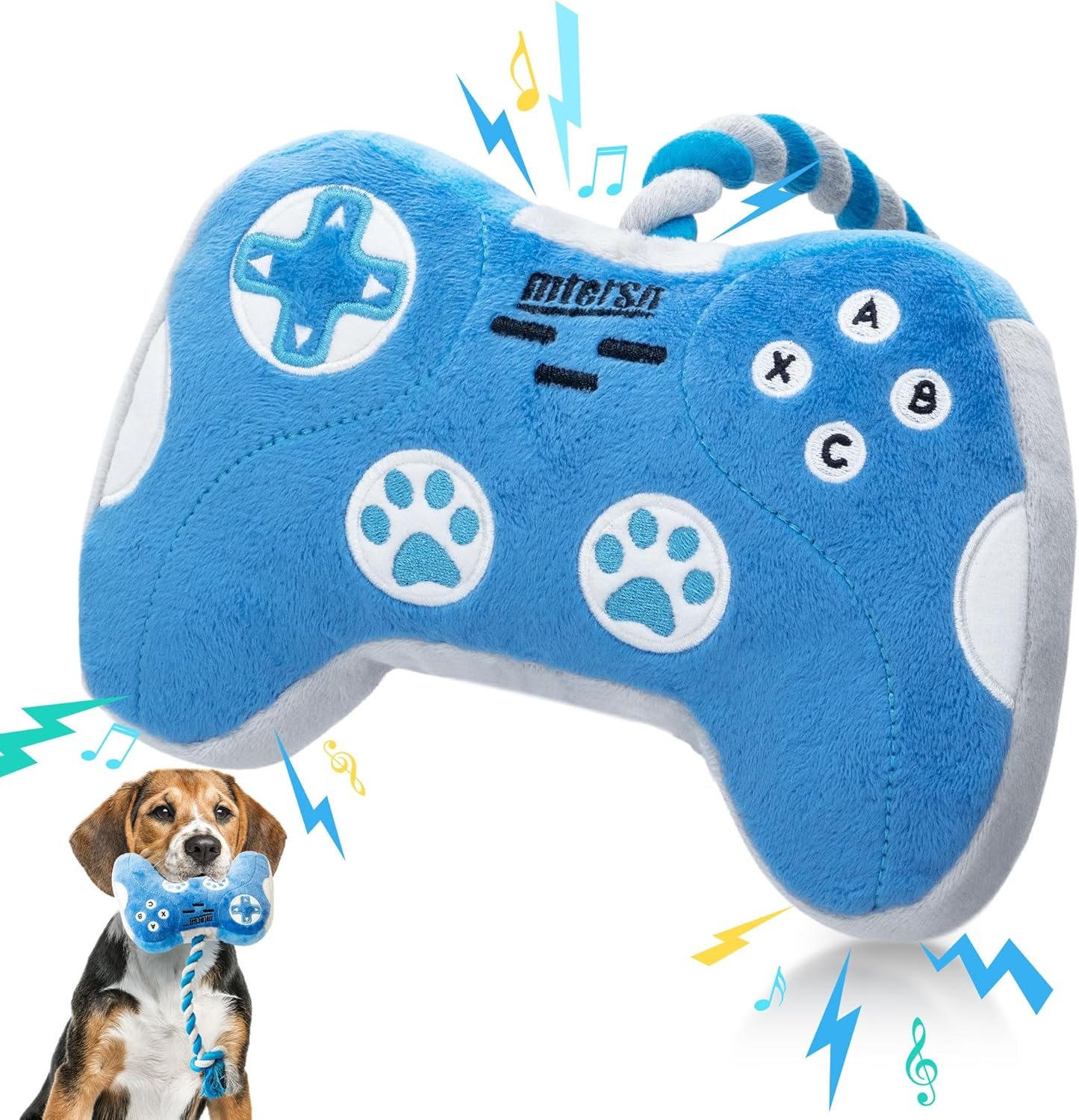 MTERSN Cute Squeaky Dog Toys : Blue Game Controller Plush Dog Toy and Funny Puppy Chew Toys with Full Crinkle Paper - Cool Dog Birthday Toys for Small, Medium and Large Dogs - Image 2