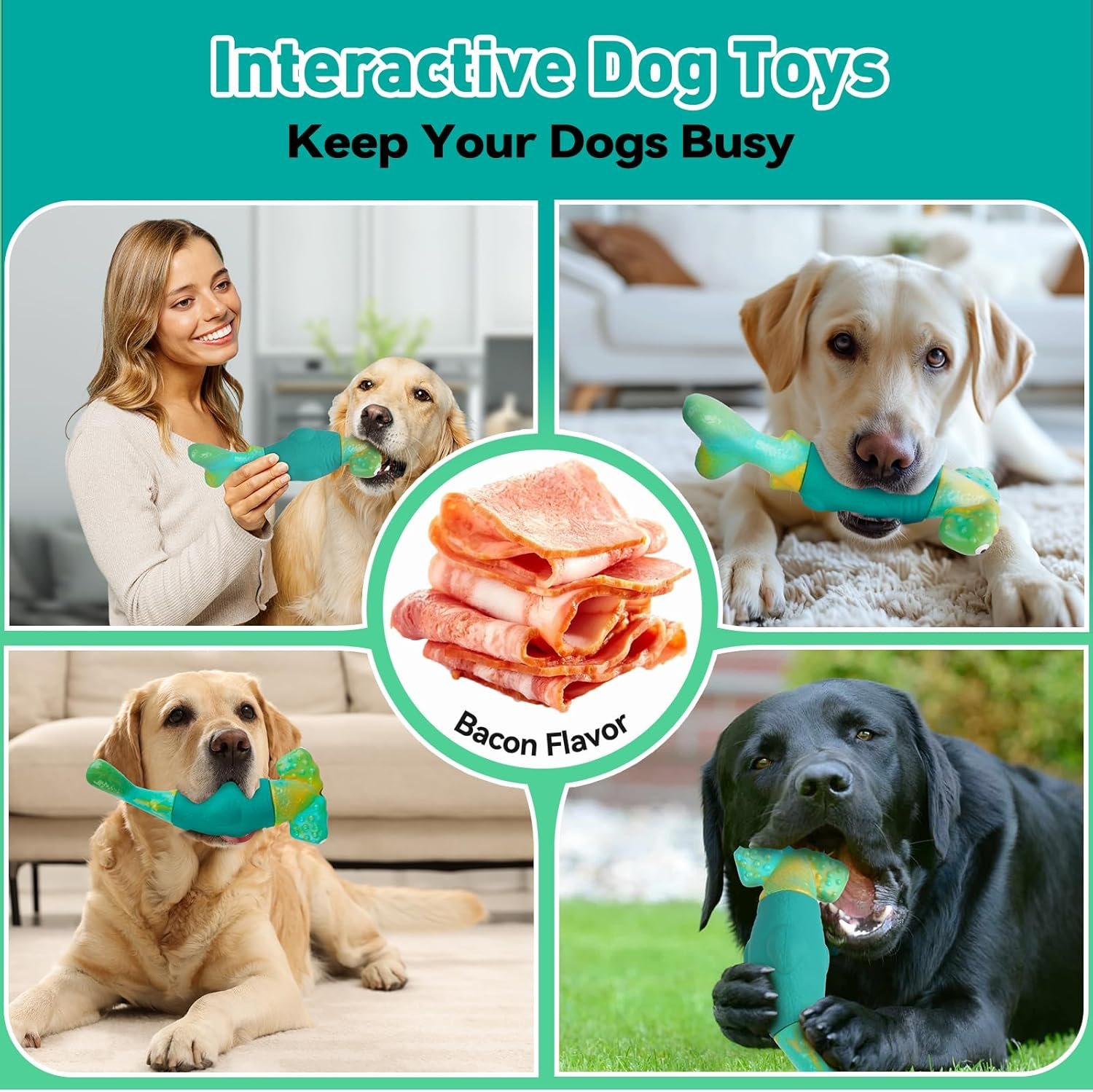 Dog Toys for Aggressive Chewers, Interactive Dog Chew Toys for Large Dogs, Indestructible Squeaky Dog Toys to Keep Them Busy, Tough Dog Toys for Medium/Large Breed Dogs (Green) - Image 6