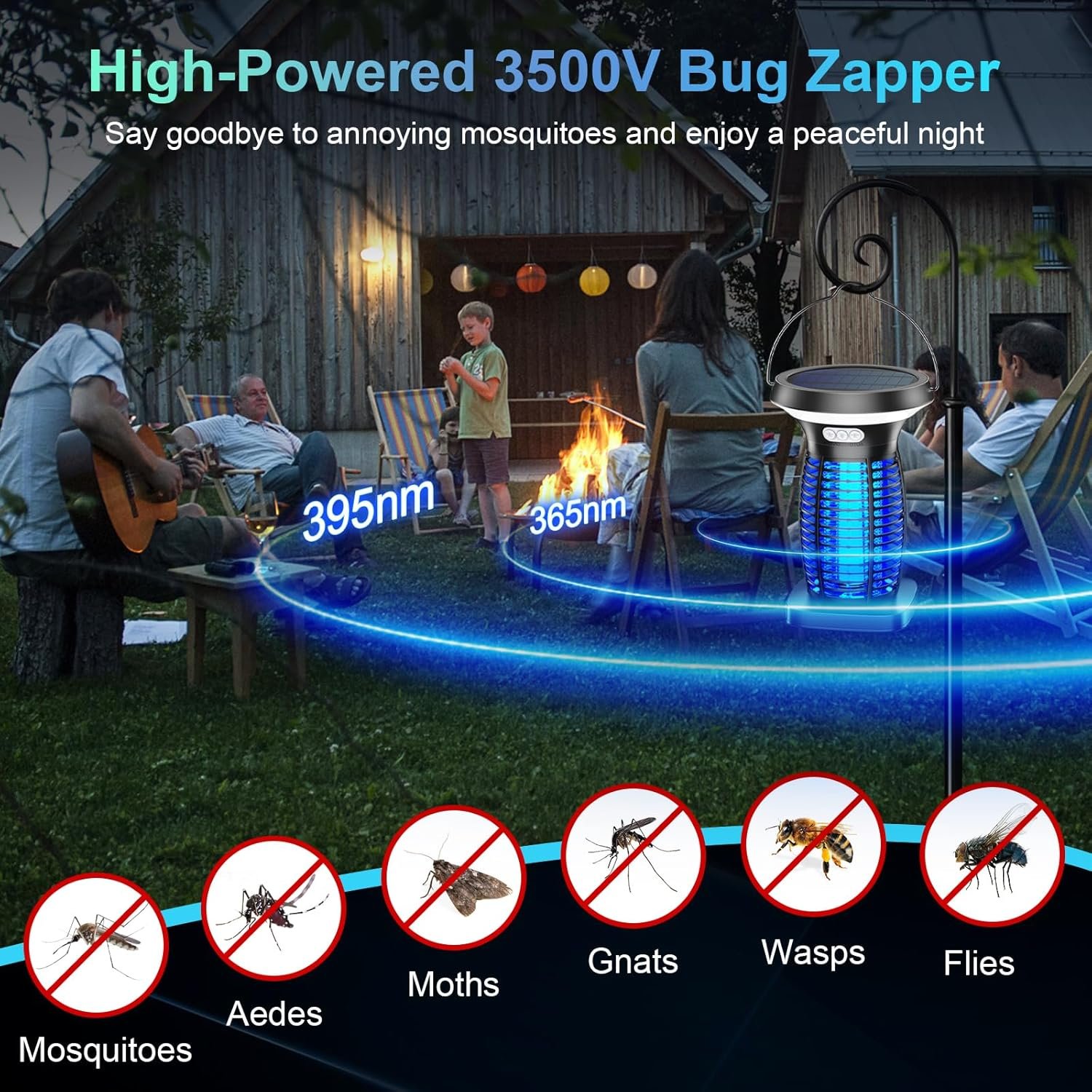 Solar Bug Zapper Outdoor, 3-in-1 Mosquito Zapper Outdoor Solar Powered, Cordless Electric Bug Zapper Indoor with Night Light, Waterproof Fly Zapper for Patio Backyard Home Kitchen Camping - Image 5
