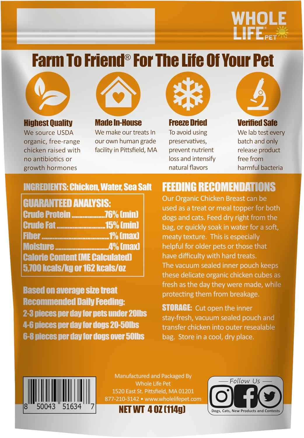 Whole Life Pet USDA Certified Organic Chicken - Dog & Cat Treat Or Topper - Human Grade, Freeze Dried, One Ingredient - Protein Rich, Grain Free, Made in The USA - Image 8